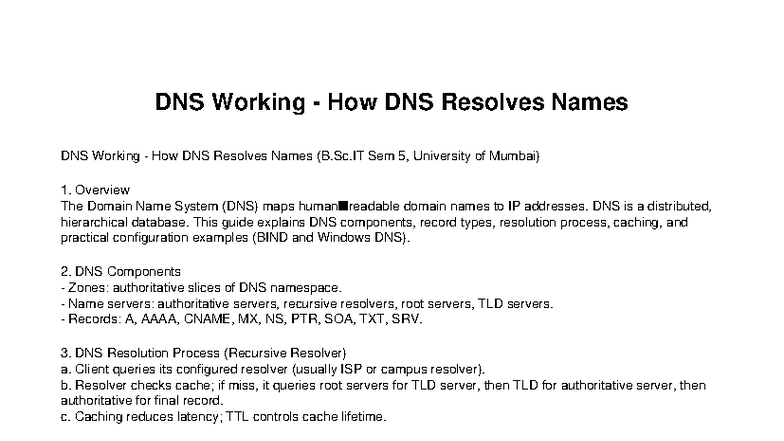 DNS Working: Name Resolution Guide (B.Sc.IT Sem 5, Mumbai Uni) - Studocu