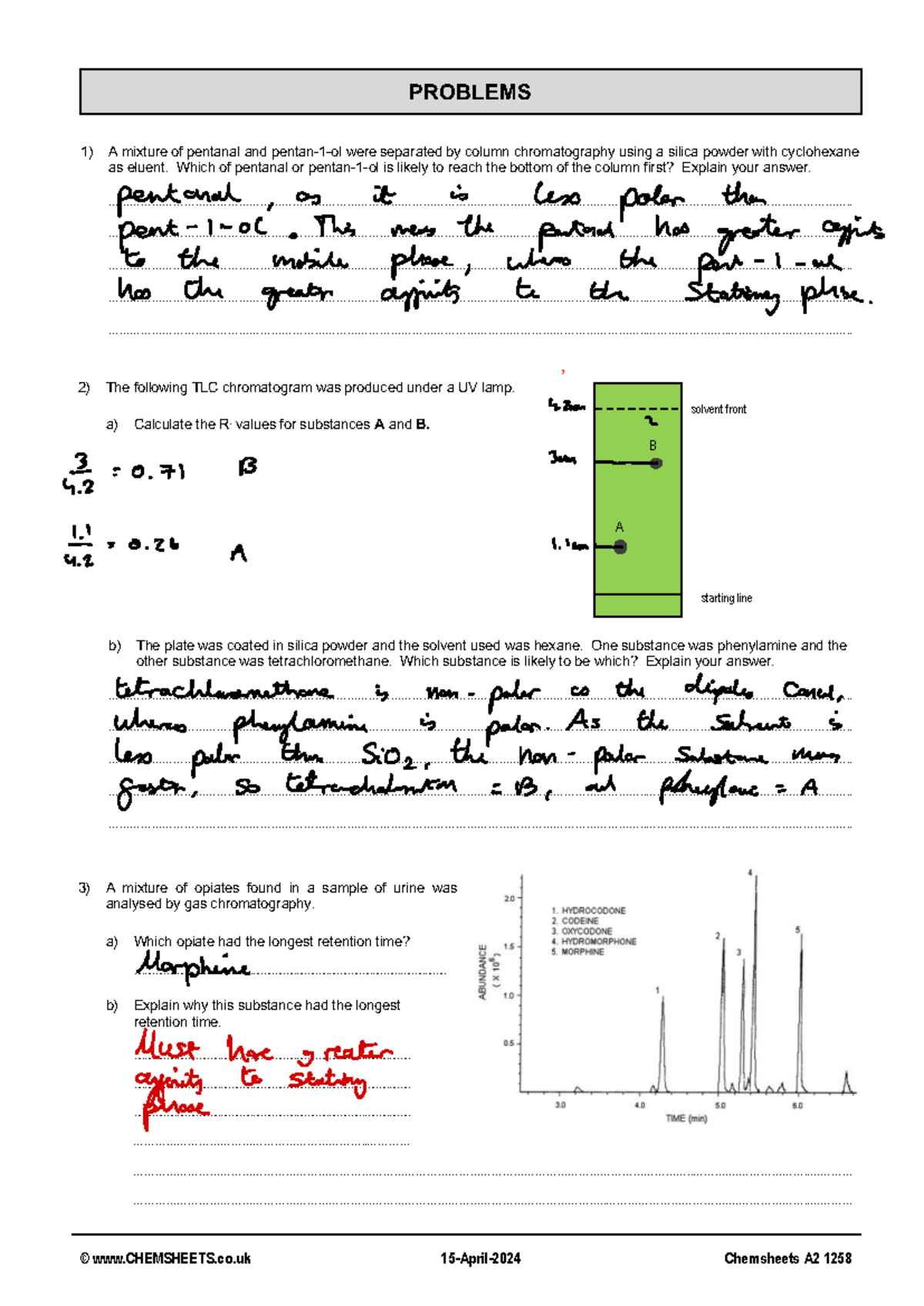 Chromatography Problems and Solutions - Chem A2 1258 Homework - Studocu