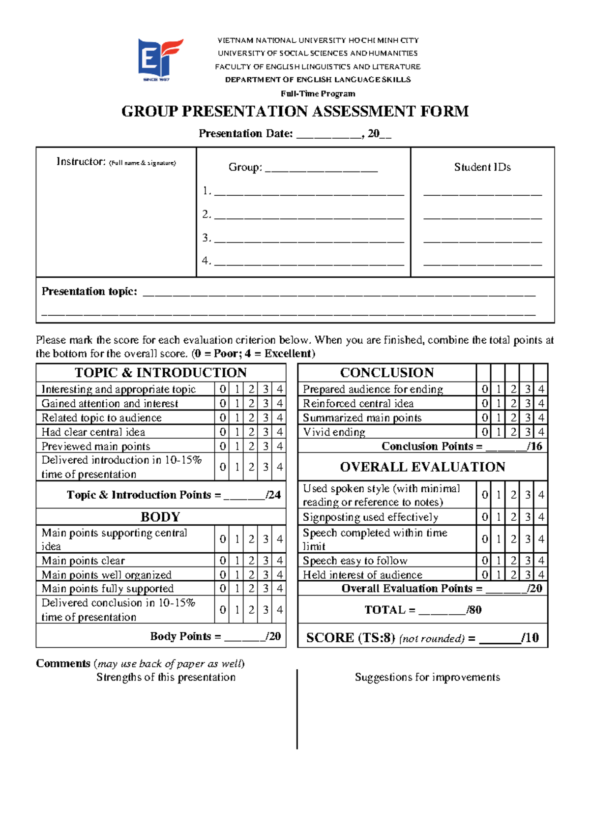 Group Presentation Assessment Form - FT 203 - Studocu