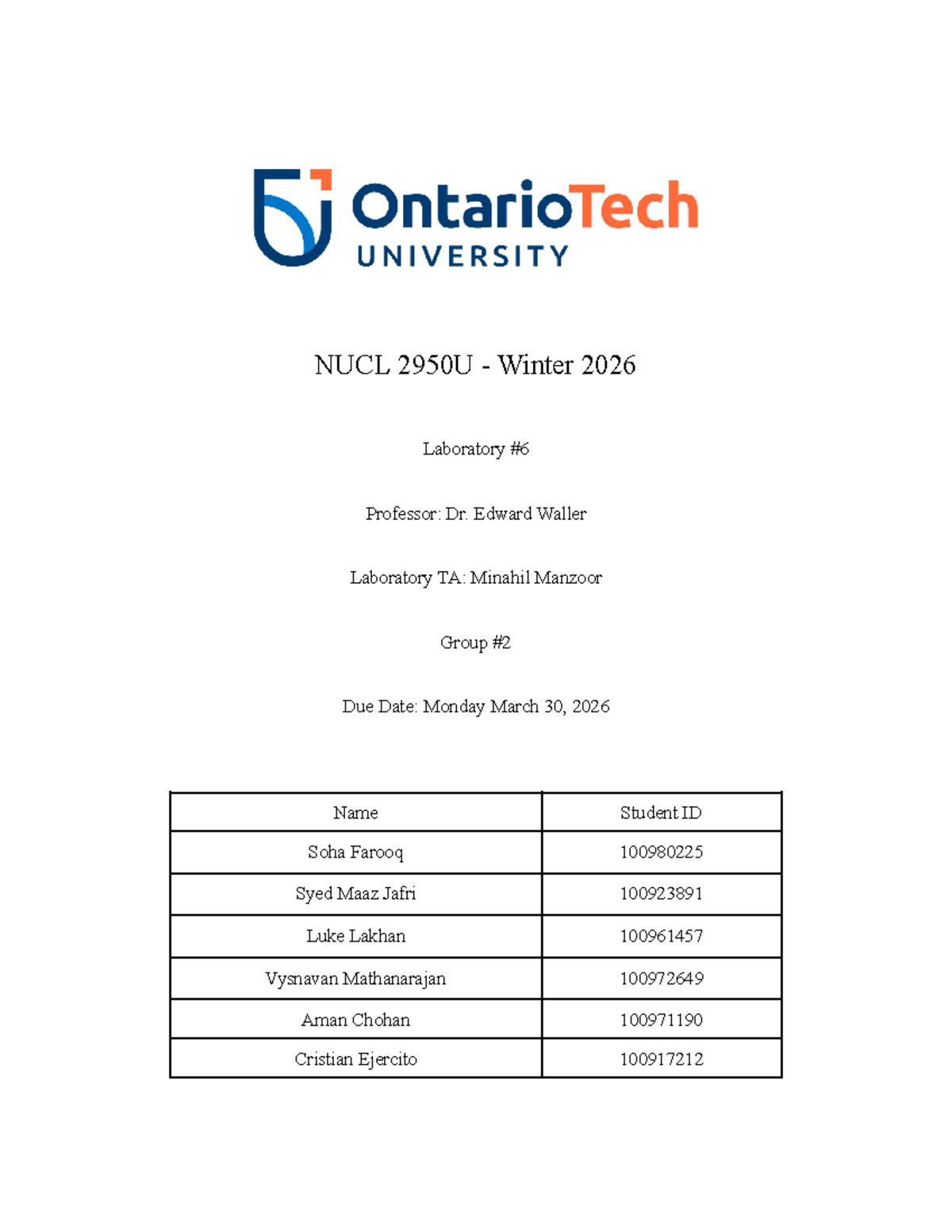 NUCL 2950U Winter 2026 Lab Report: Radiation Survey Analysis - Studocu