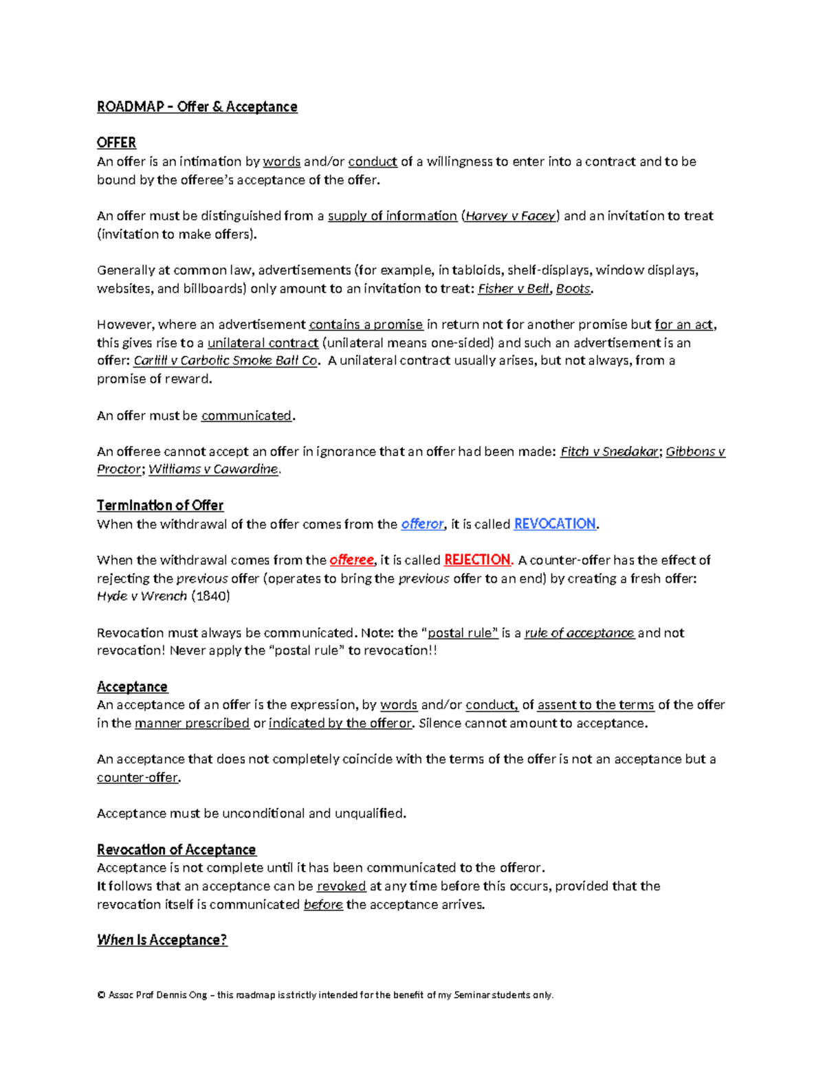 Roadmap: Understanding Offer & Acceptance in Contract Law - Studocu