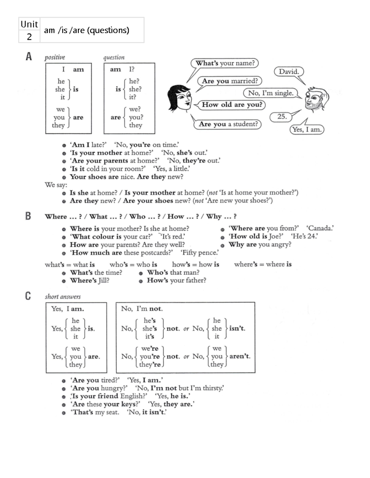 UNIT 2 – AM, IS, ARE – Question Formation and Usage - Studocu