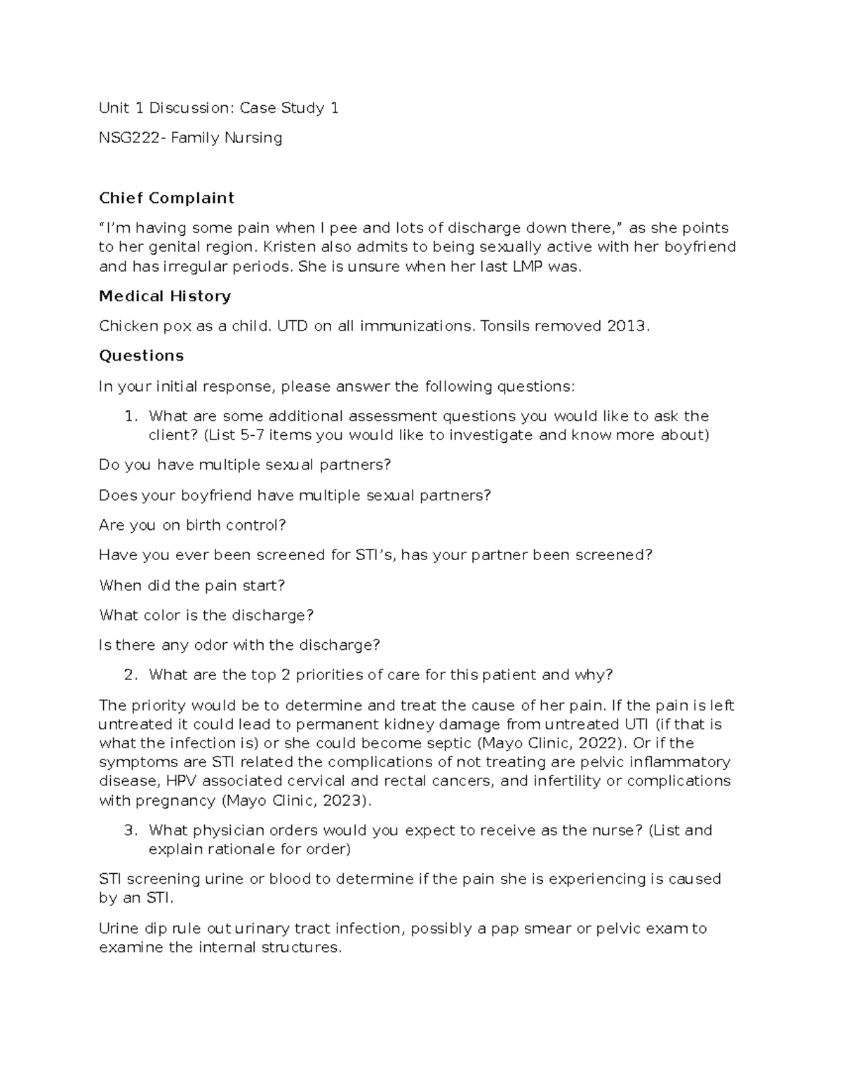 NSG222 - Family Nursing Unit 1 Discussion: Case Study Analysis - Studocu
