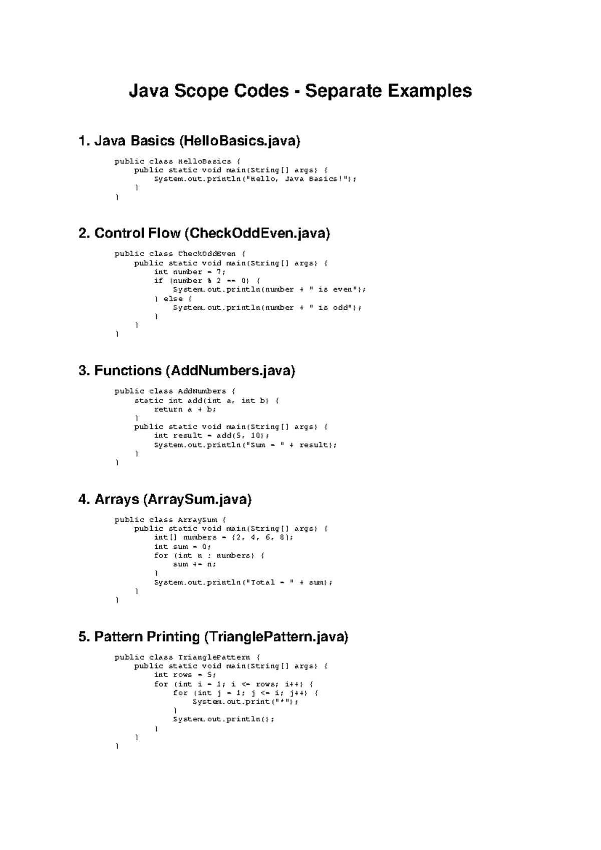 Java Scope Examples: Basics, Control Flow, Functions, Arrays, Patterns ...