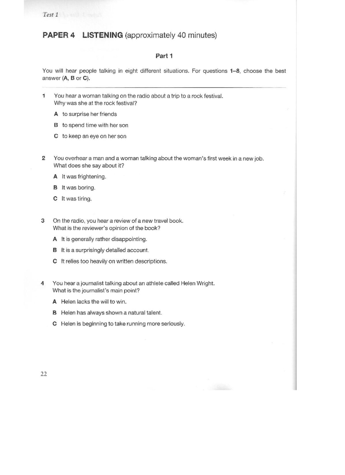 Test 1 PAPER 4 Listening Practice Questions and Answers - Studocu