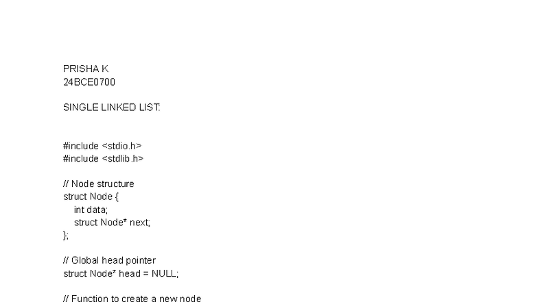 DSA 24BCE0700 Linked Lists: Single & Double Linked List Notes - Studocu
