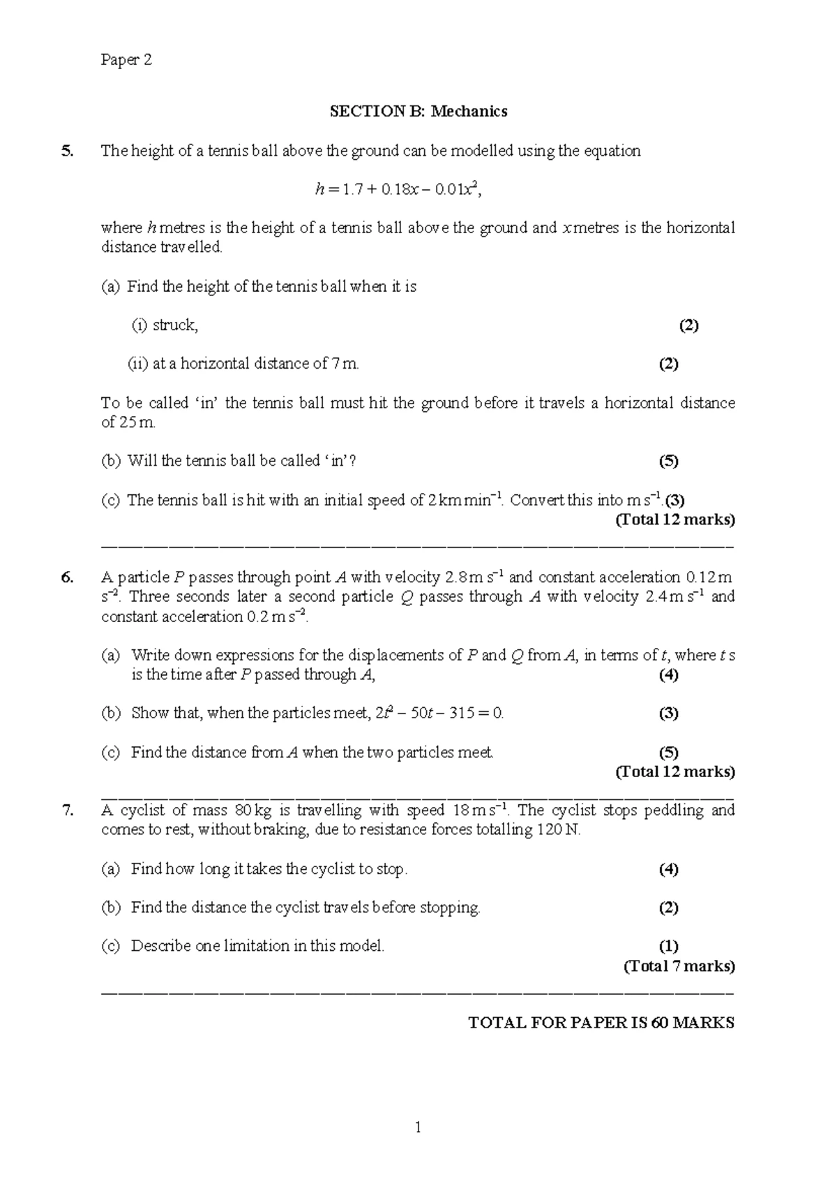 Mechanics Paper 3: Displacement, Acceleration, and Motion Analysis ...