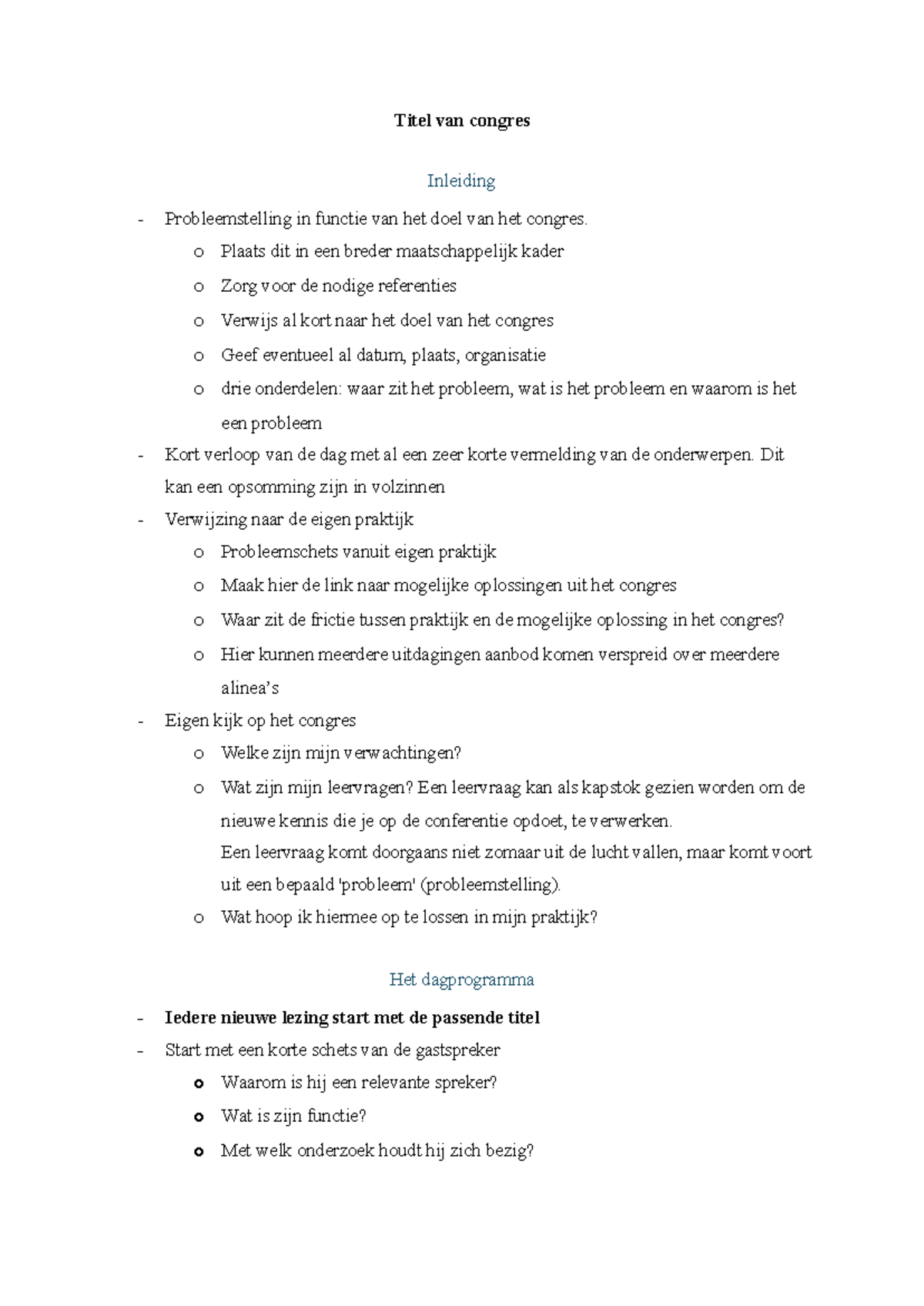 Congres Inleiding en Probleemstelling: Raamwerk en Verwachtingen ...