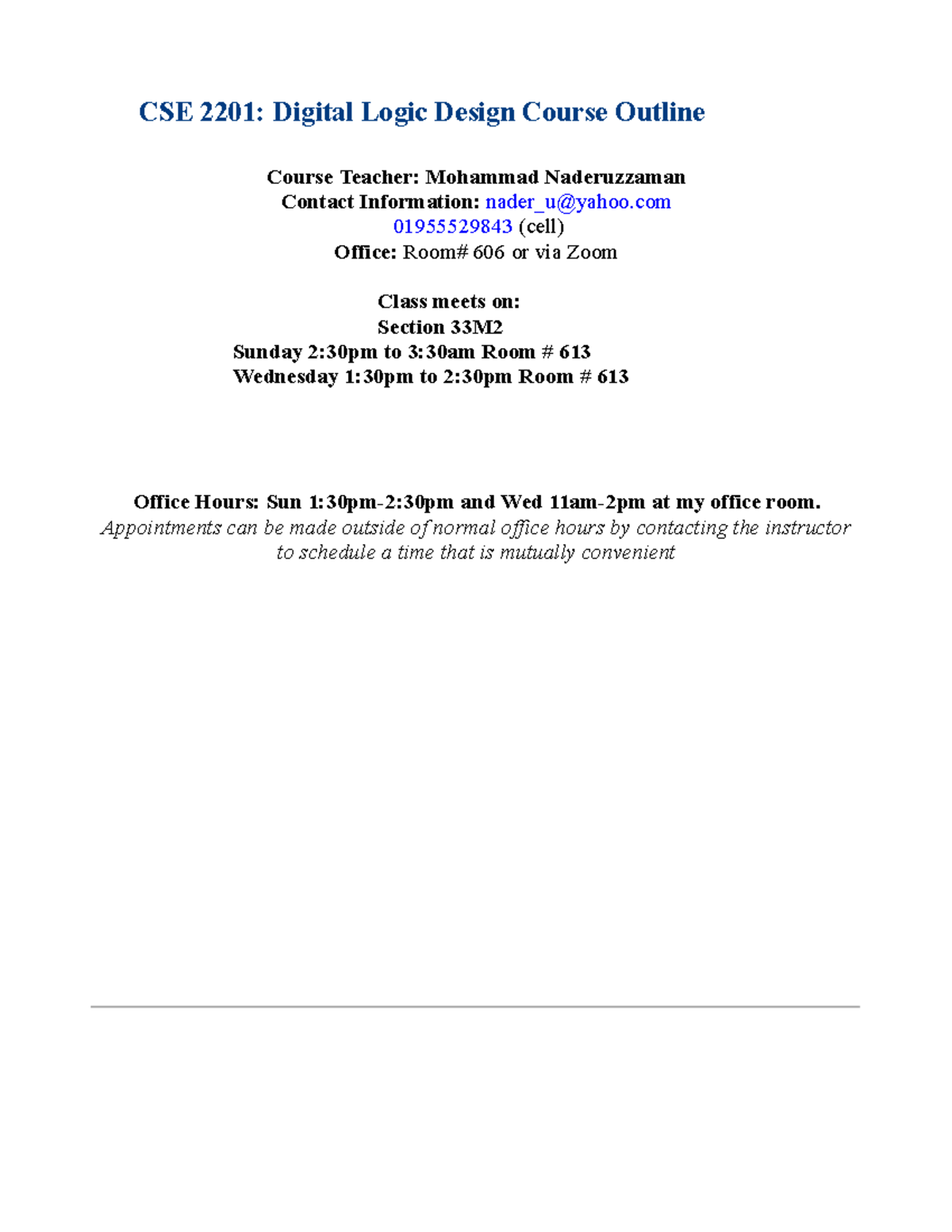 CSE 2201: Digital Logic Design Course Outline and Overview - Studocu
