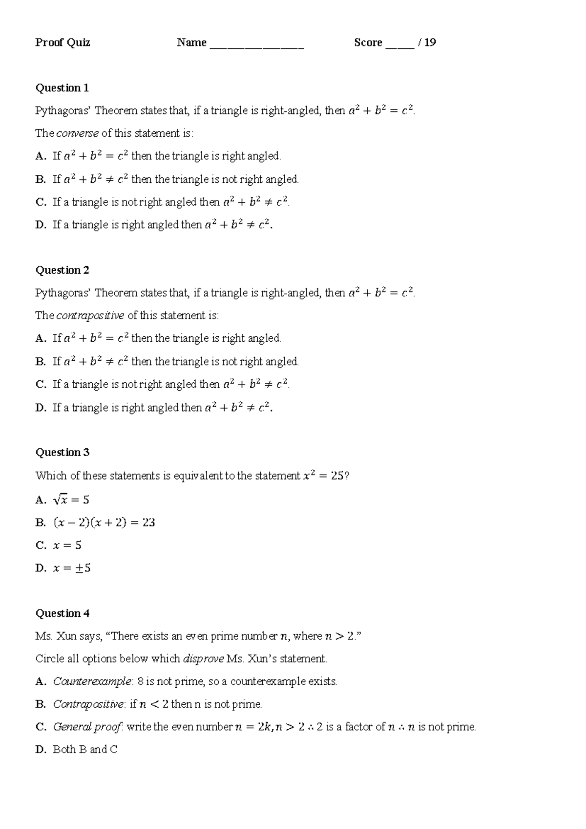 2023 Proof Quiz - Questions and Solutions - Studocu