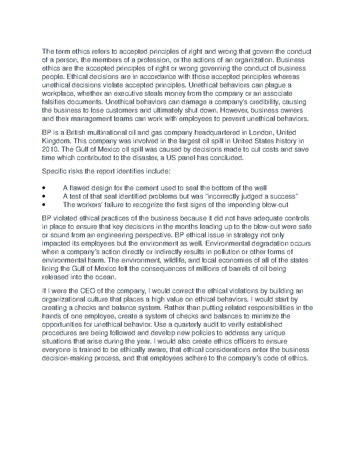 BUS 101: Ethics in Business Practices and Organizational Culture - Studocu
