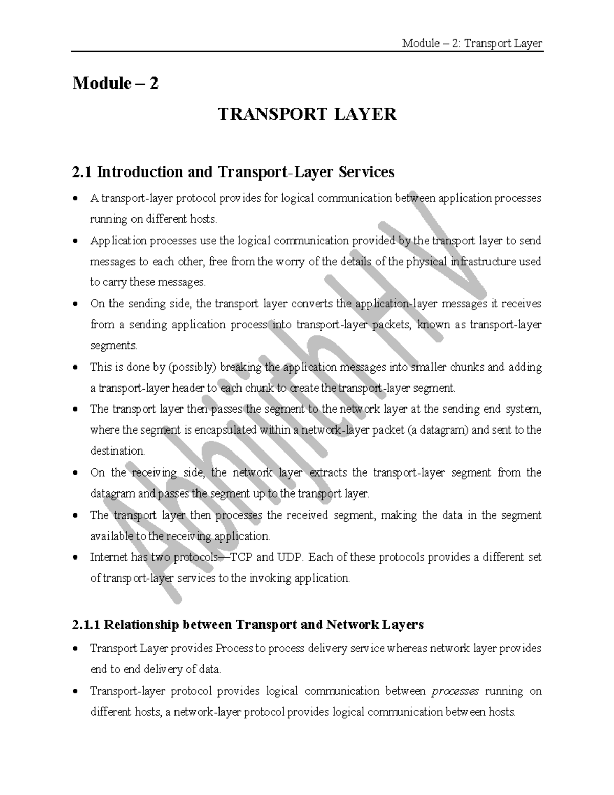 CN-Module 2: Lecture Notes on Transport Layer Protocols - Studocu