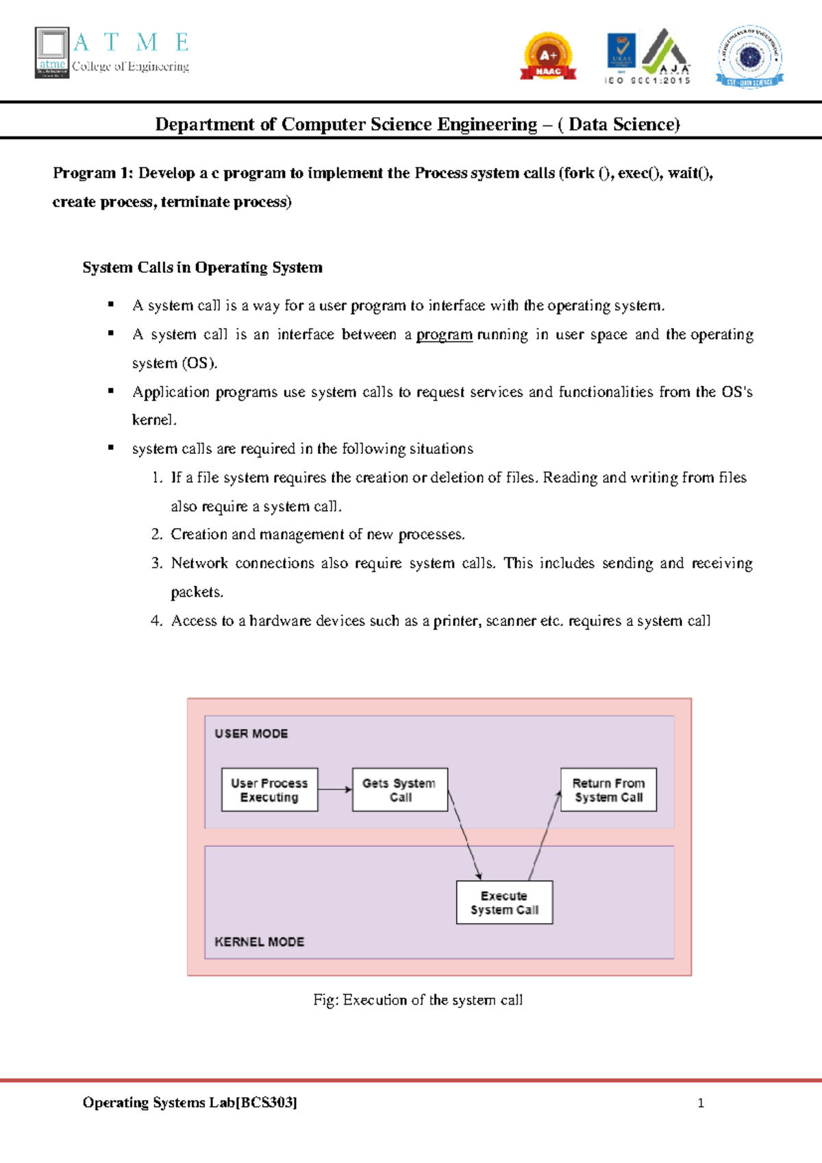 Program-1: Lab on System Calls (fork, exec, wait) in C - Studocu