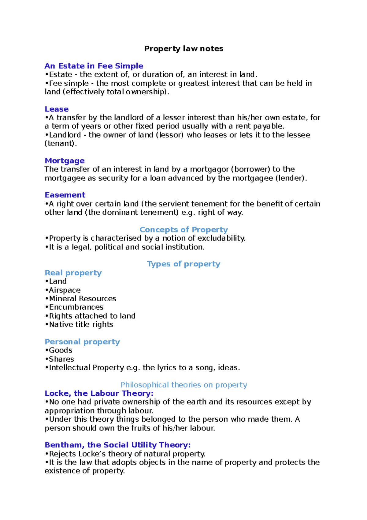 Property Law Notes: Key Concepts and Case Analyses in Property Rights ...