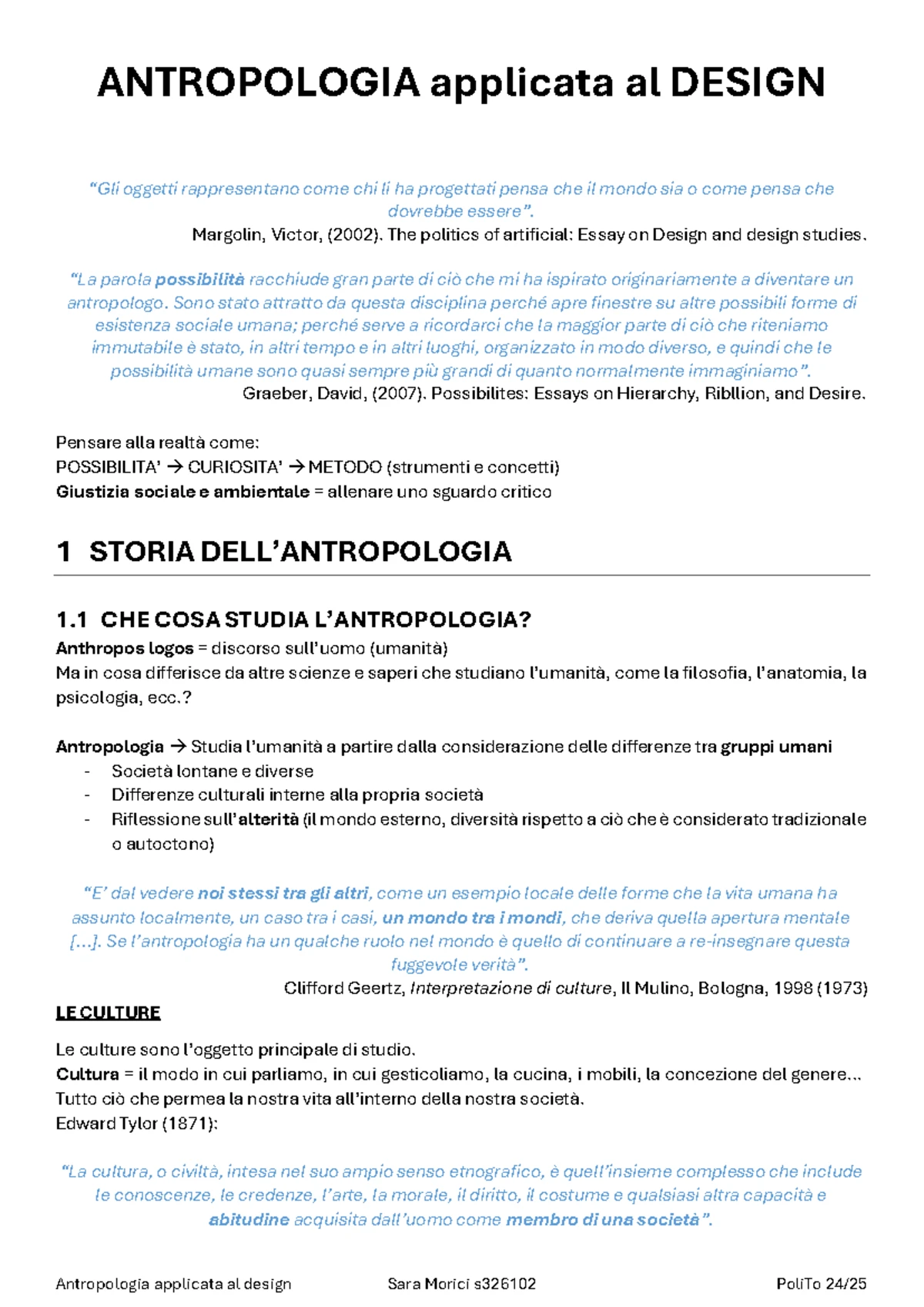 Antropologia Applicata al Design: Scenario e Ricerca sul Campo - Studocu