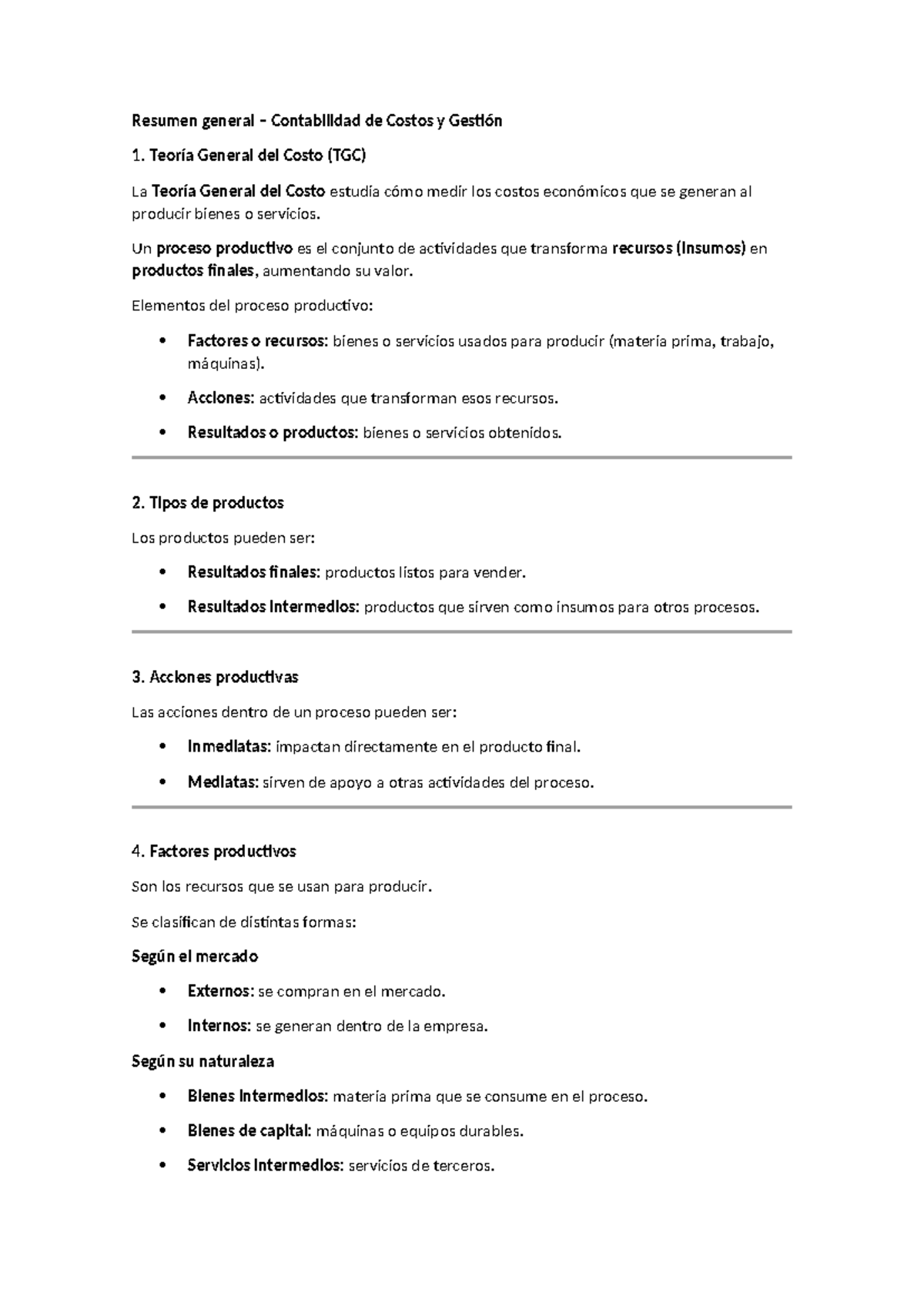 Resumen de Contabilidad de Costos y Gestión 1: Teoría General del Costo ...