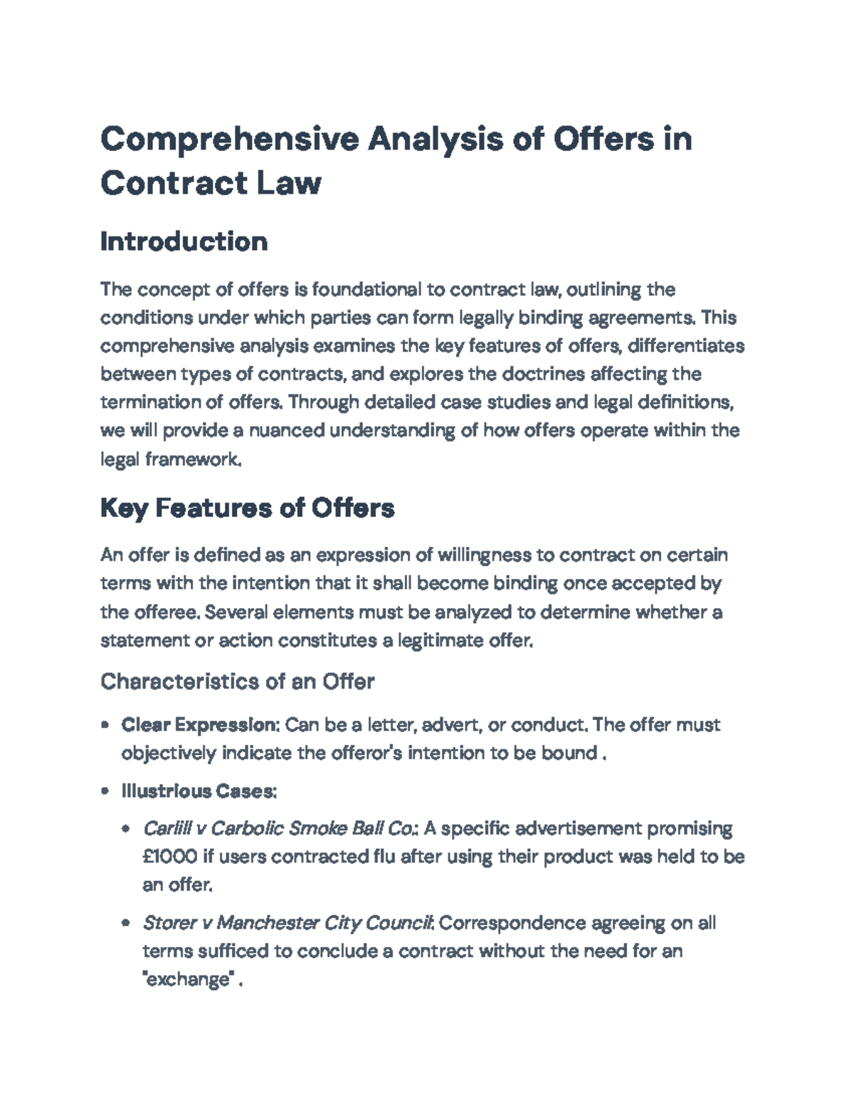 In-Depth Study of Offers in Contract Law (LAW 101) - Studocu