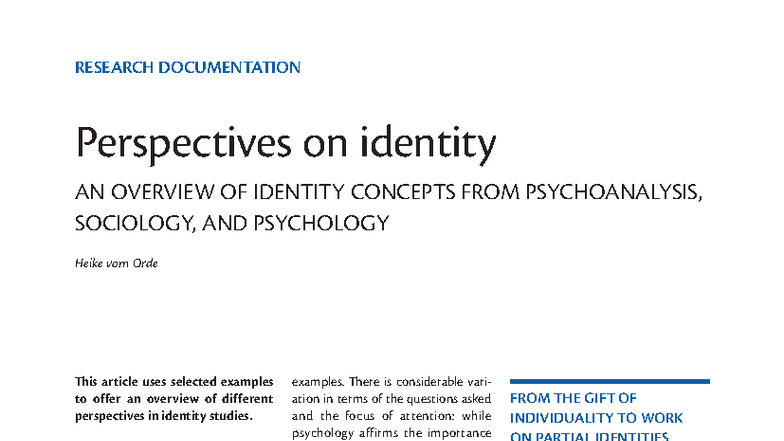 RESEARCH DOCUMENTATION IZI: Overview of Identity Concepts in ...