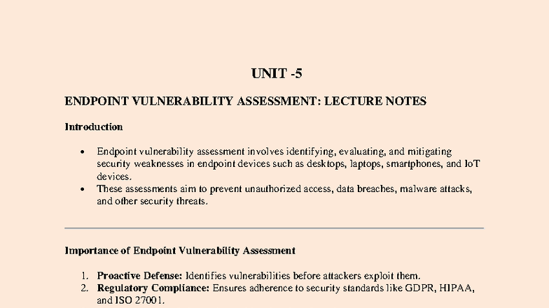 Cyber Security 5: Endpoint Vulnerability Assessment Lecture Notes - Studocu