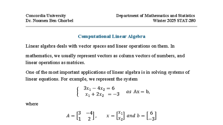Chapter 7 UPP - Computational Linear Algebra in R (Winter 2025) - Studocu
