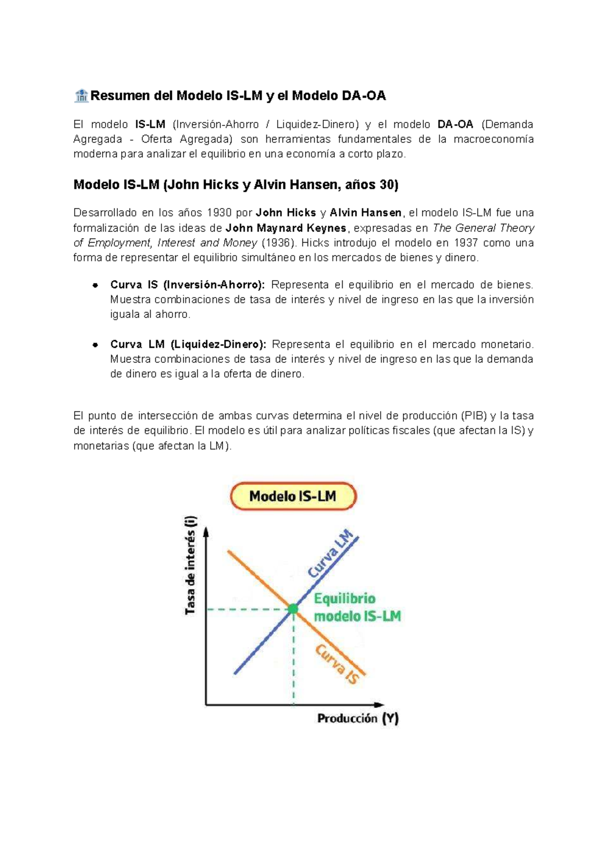 Resumen del Modelo IS-LM y DA-OA en Macroeconomía - Studocu