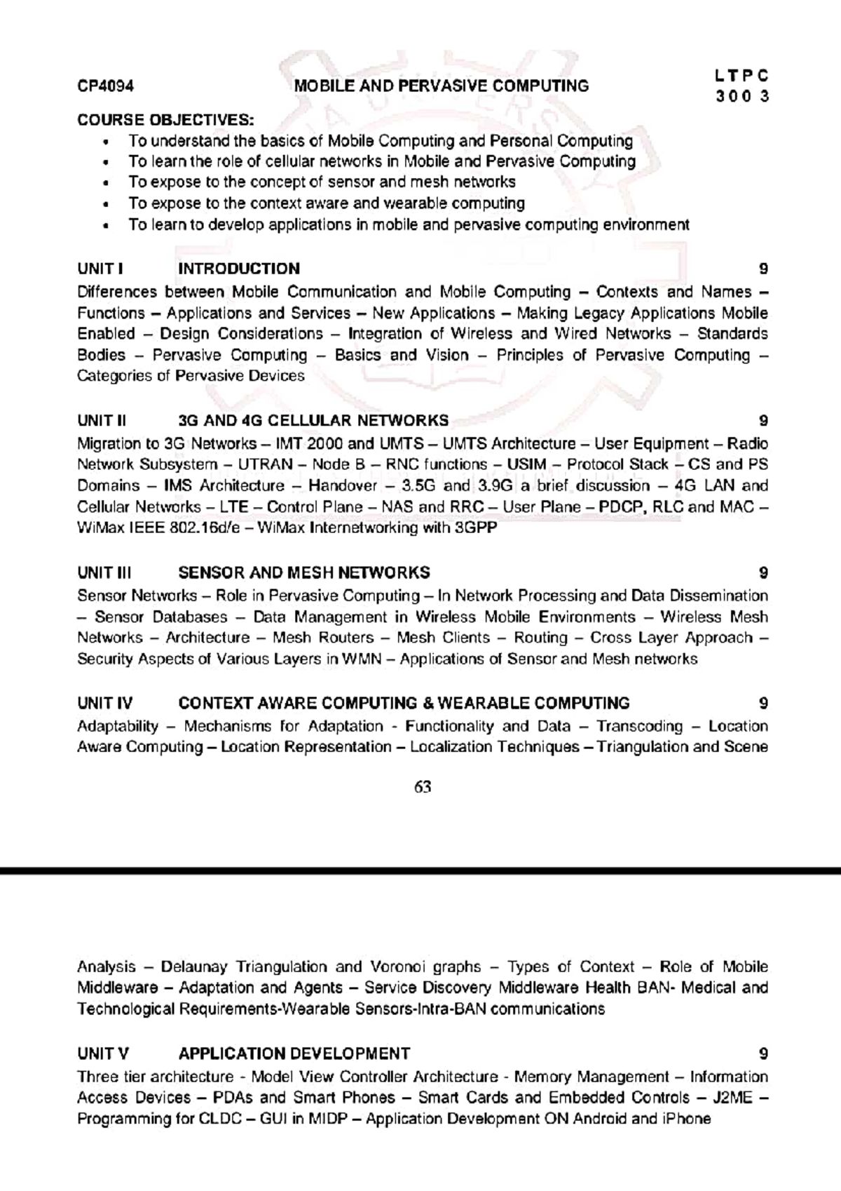 M.E. Semester - CP4094 Mobile & Pervasive Computing Syllabus - Studocu