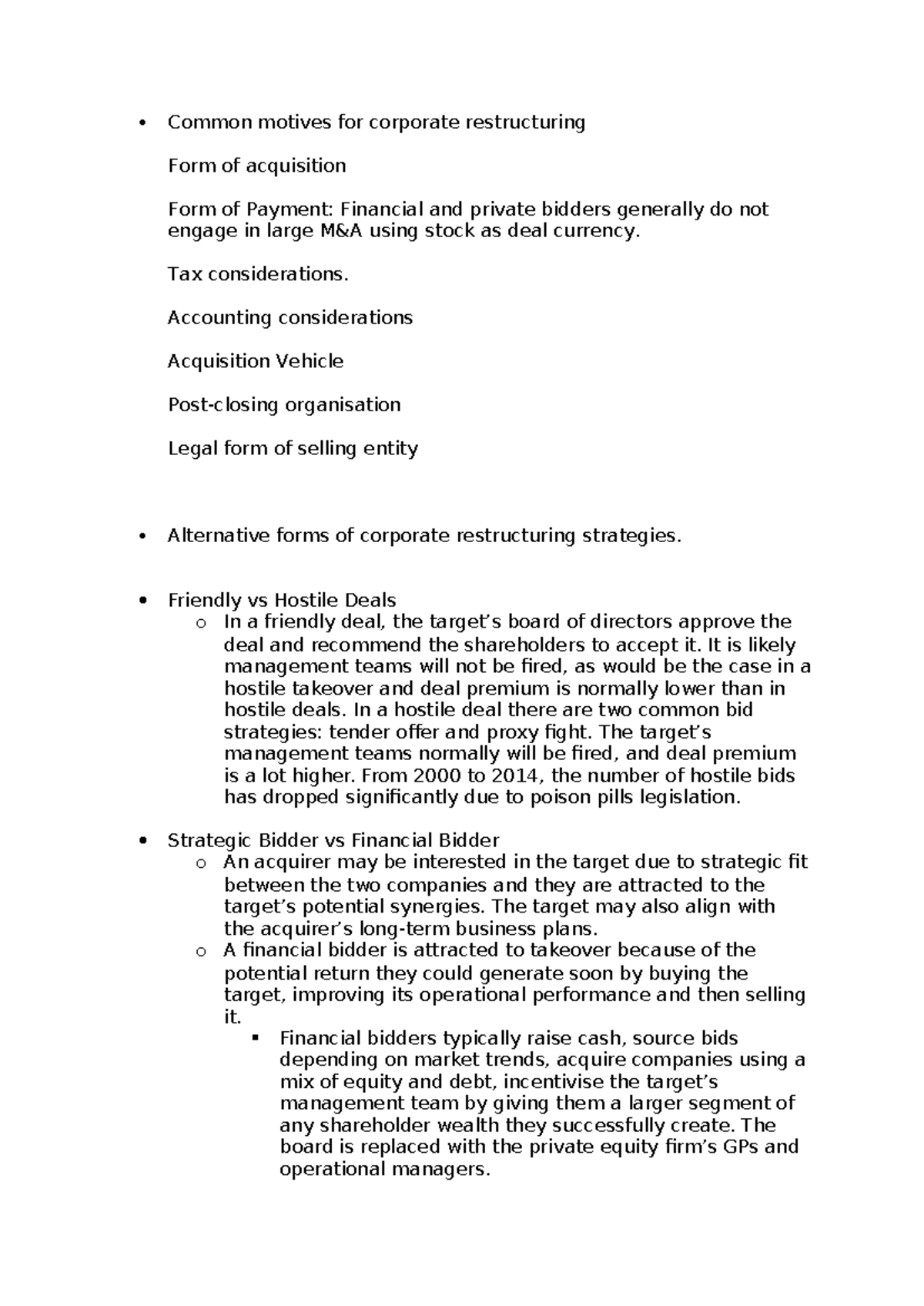 Chapter 1 - Summary of Lecture on Mergers & Acquisitions (M&A) - Studocu