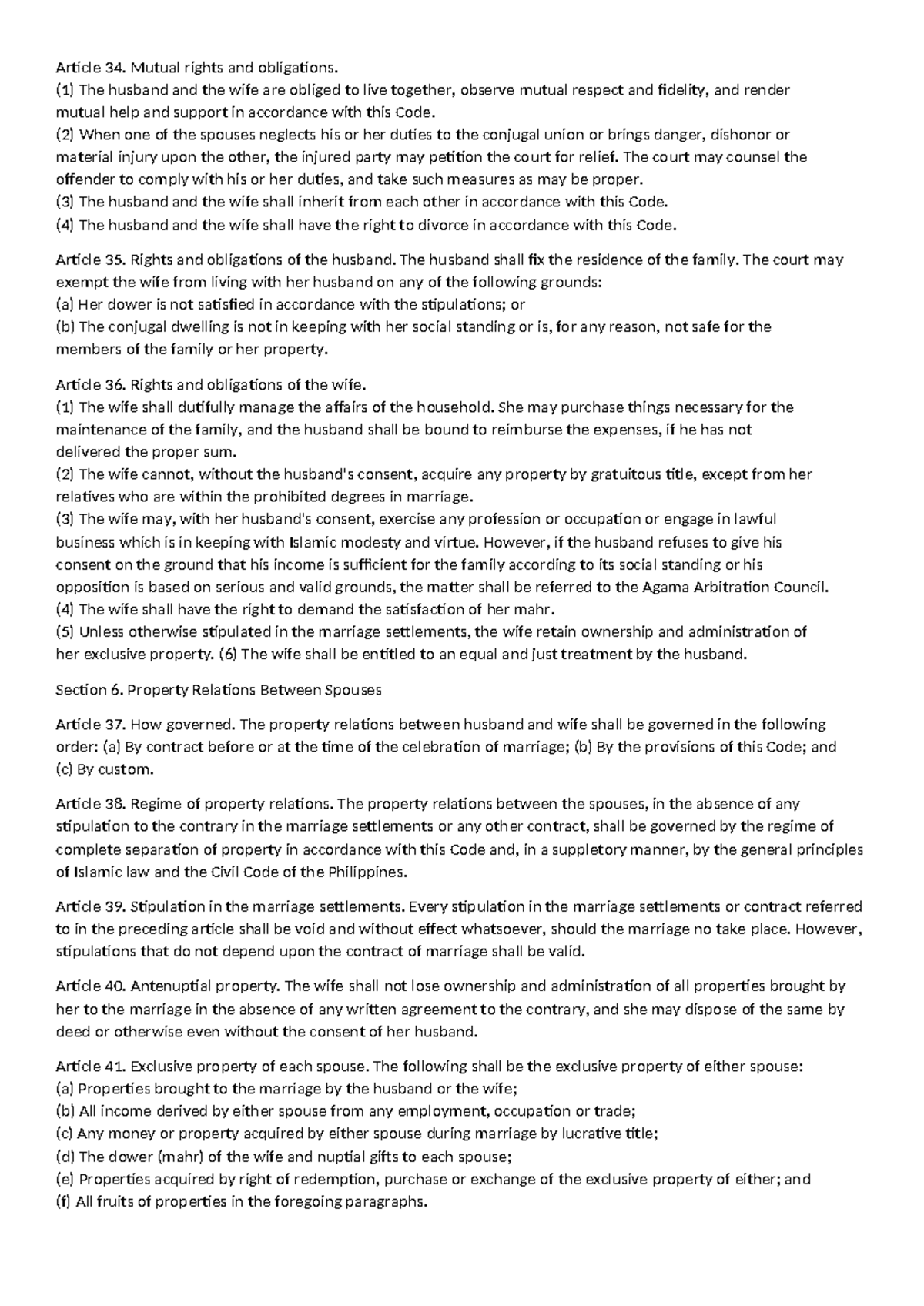 Sharia Law: Articles 34-77 on Marriage, Divorce, and Parental Authority ...