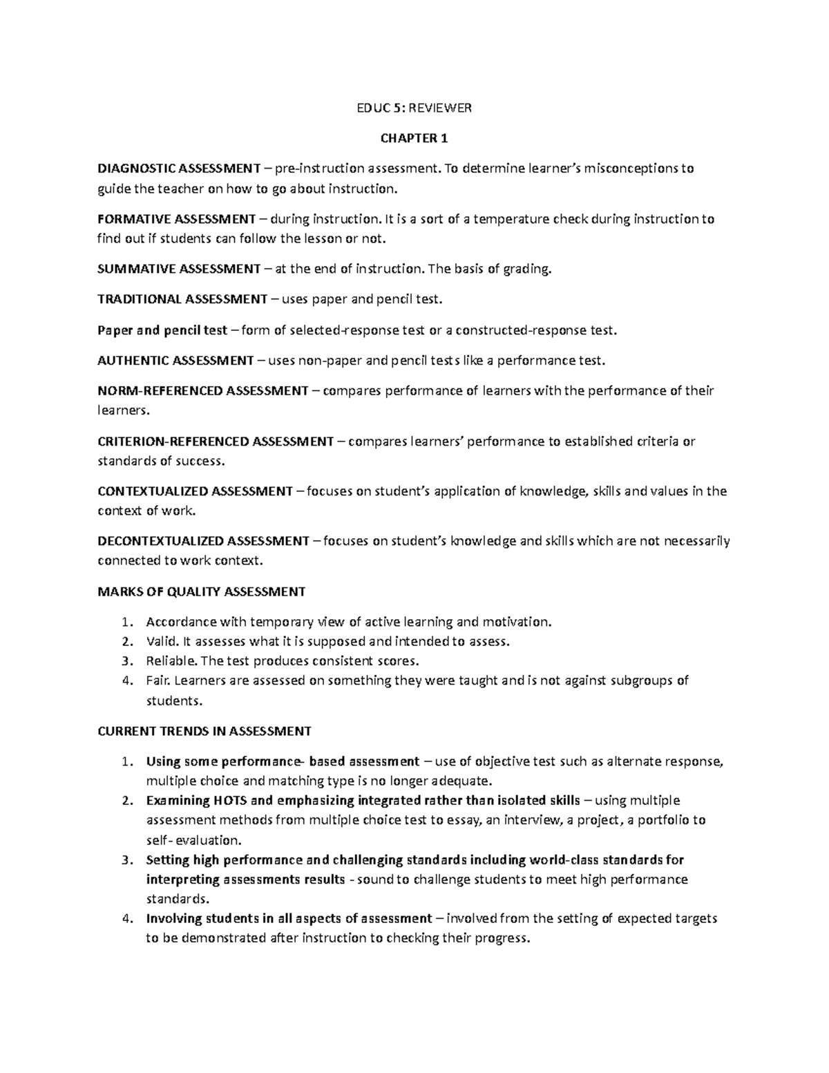 EDUC 5 Reviewer: Key Concepts from Chapters 1 to 3 - Studocu