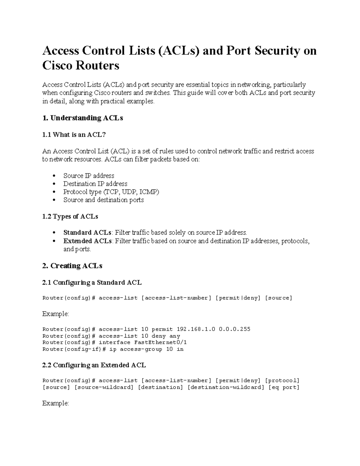 Access Control Lists (ACLs) & Port Security Guide for Cisco Routers ...