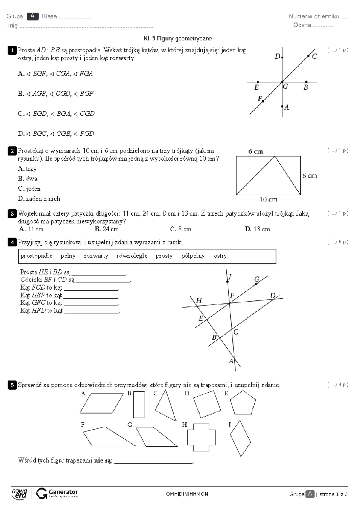 Kl. 5 Test z Figur Geometrycznych - Propozycje i Zagadnienia - Studocu