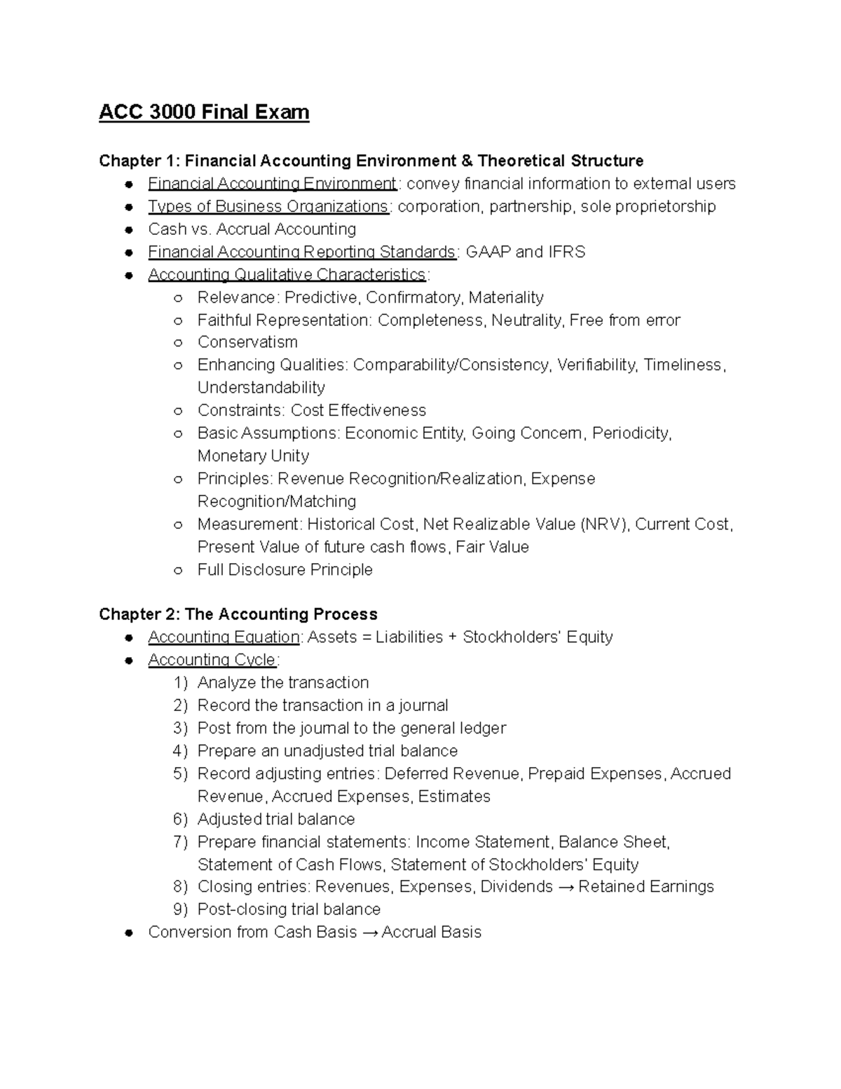 ACC 3000 - Comprehensive Final Exam Study Guide - Studocu