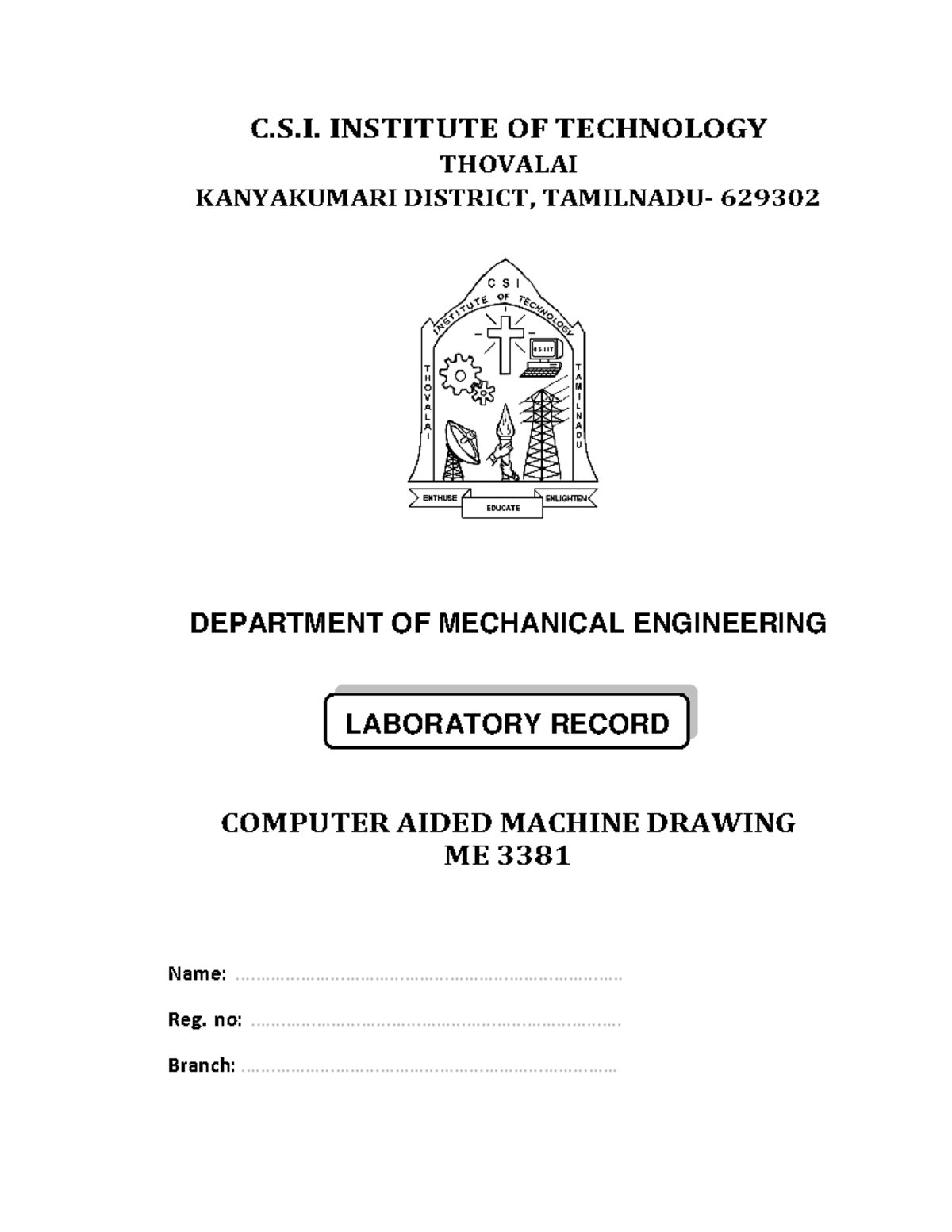 ME 3381 CAD Lab Manual - Computer Aided Machine Drawing - Studocu