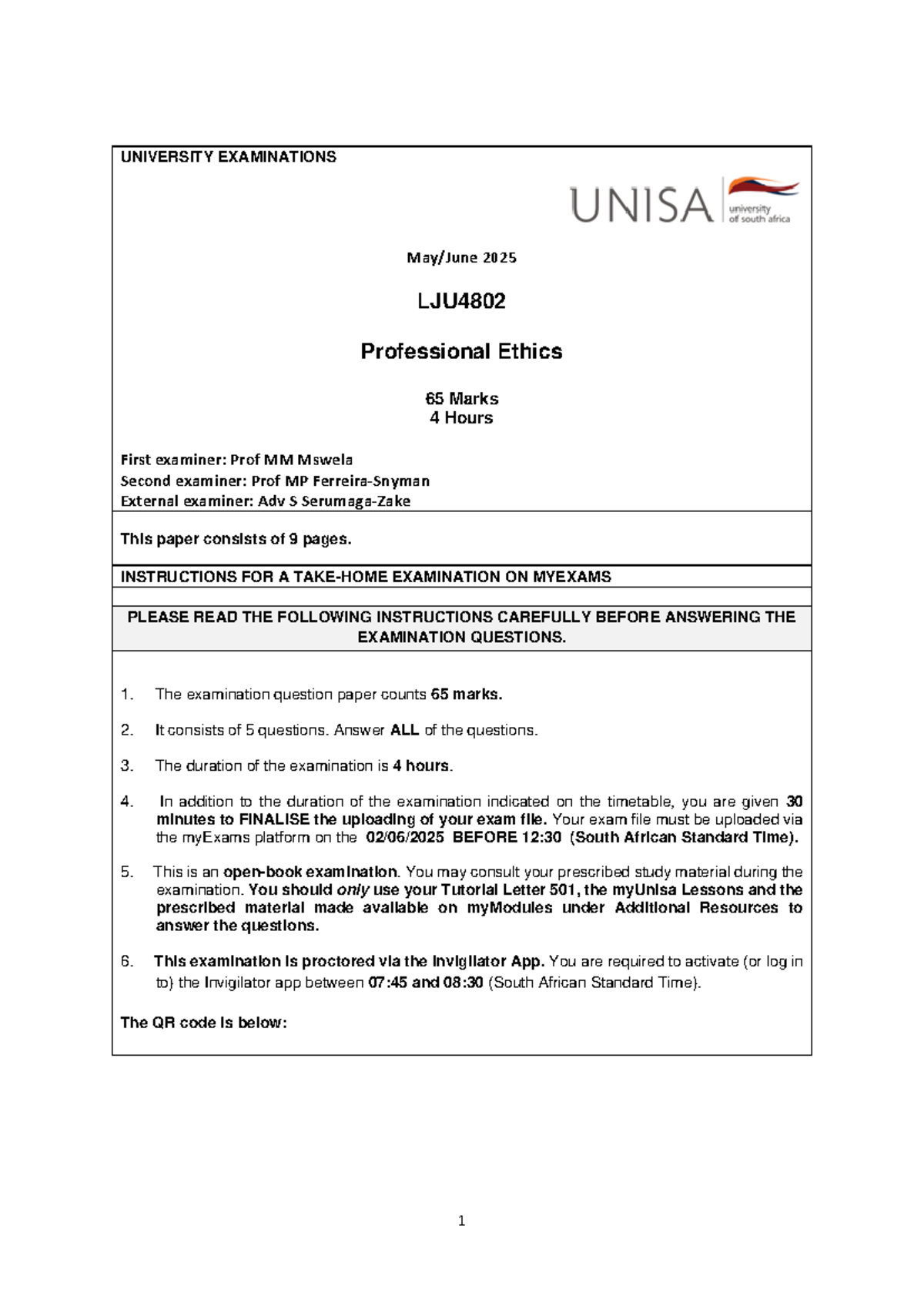 Lju4802 Professional Ethics Final Exam Instructions Guidelines 2025