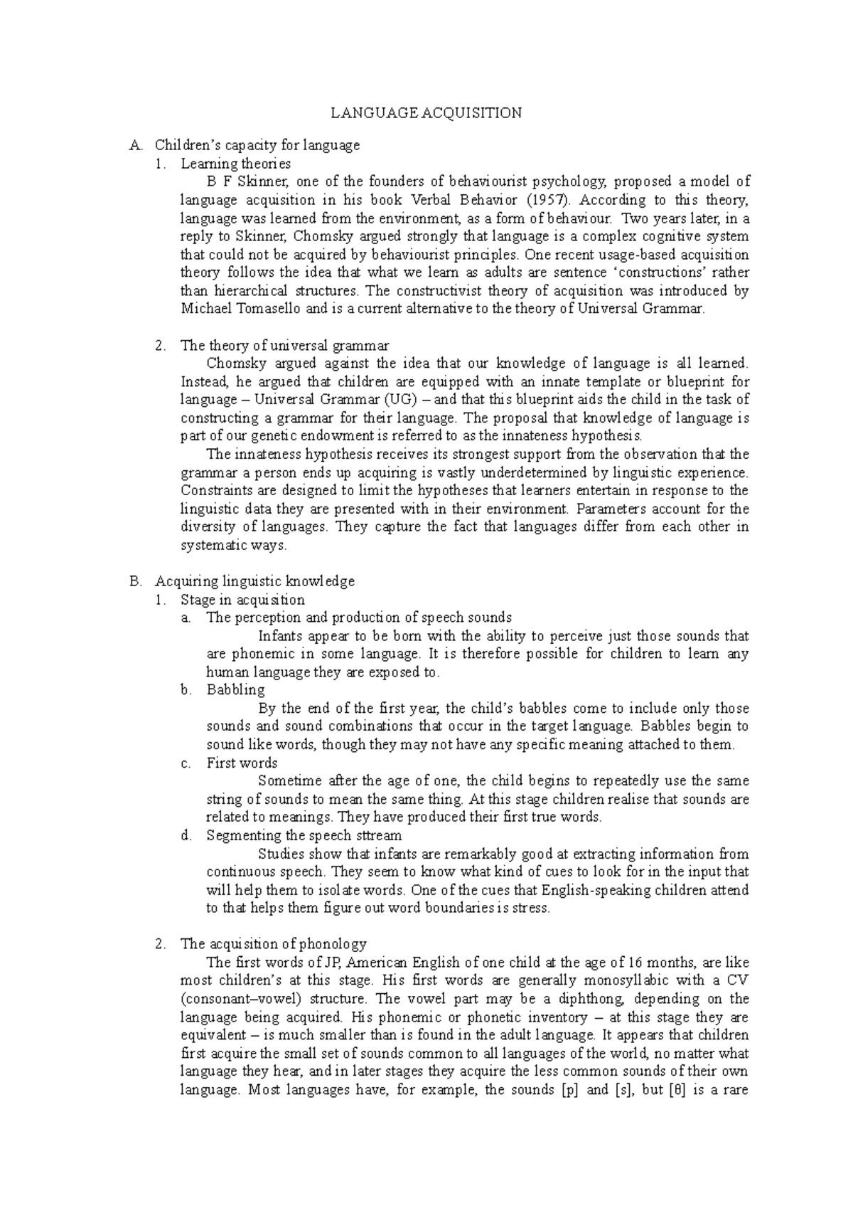 Language Acquisition: Key Theories and Stages of Development - Studocu