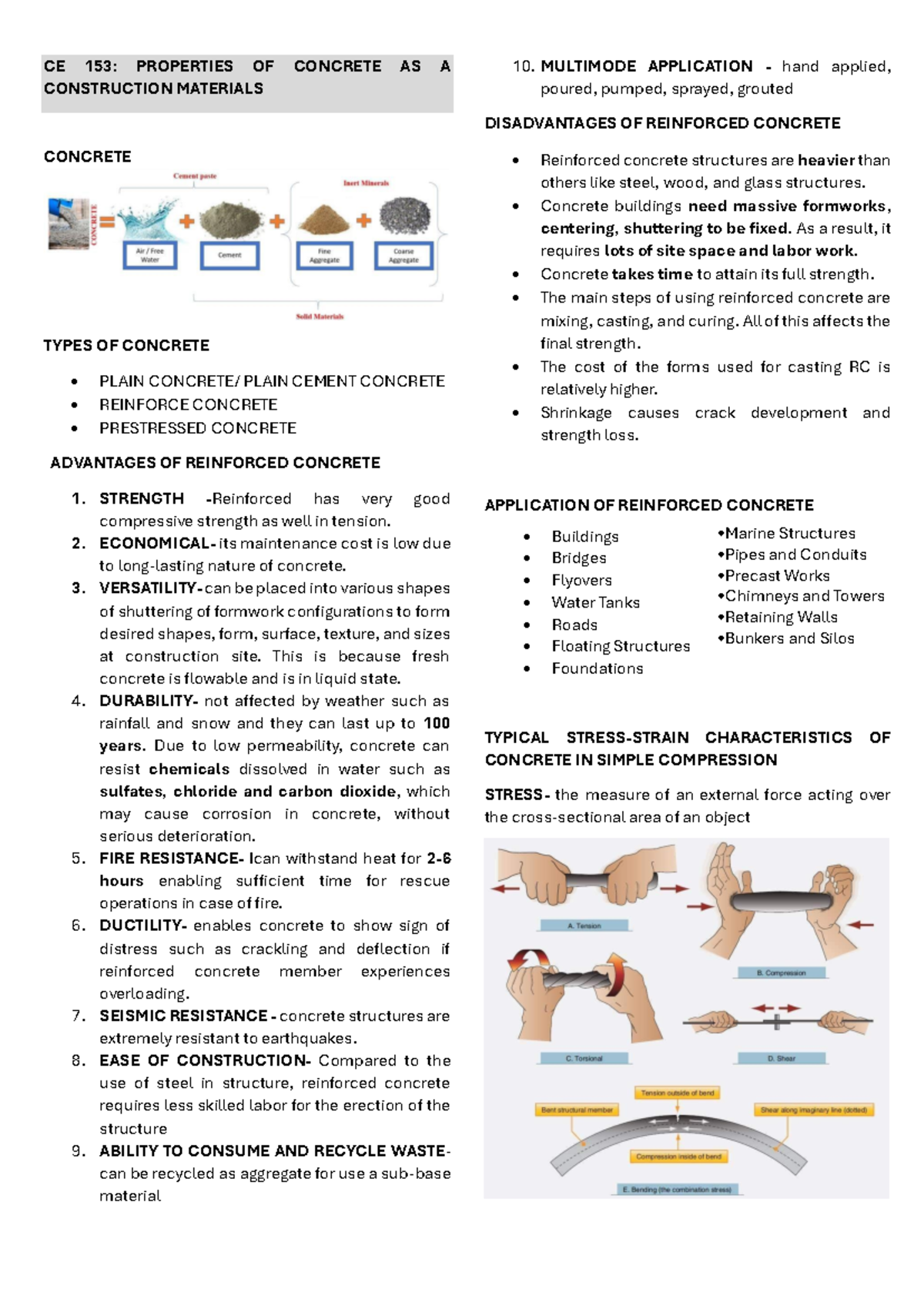 CE 153 - C1 Lecture Notes on Properties & Applications of Concrete ...