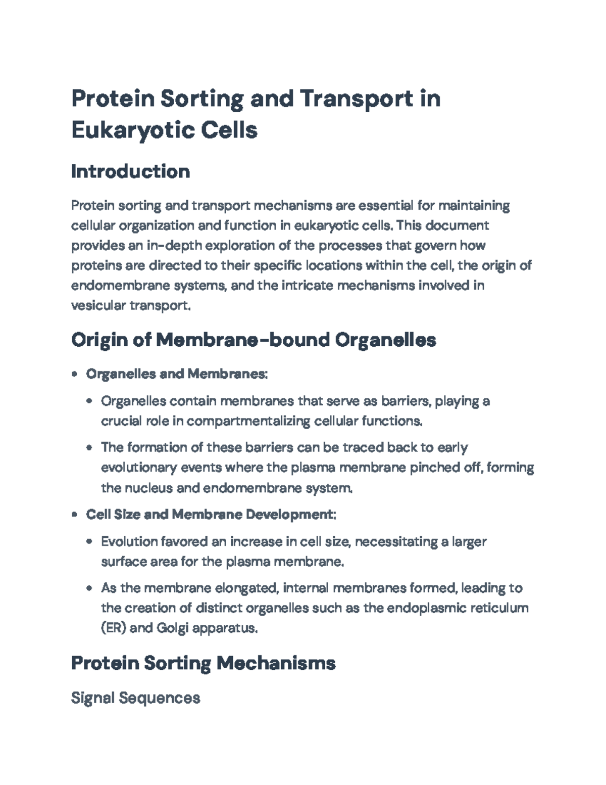 Protein Sorting and Transport Mechanisms in Eukaryotic Cells - Protein ...