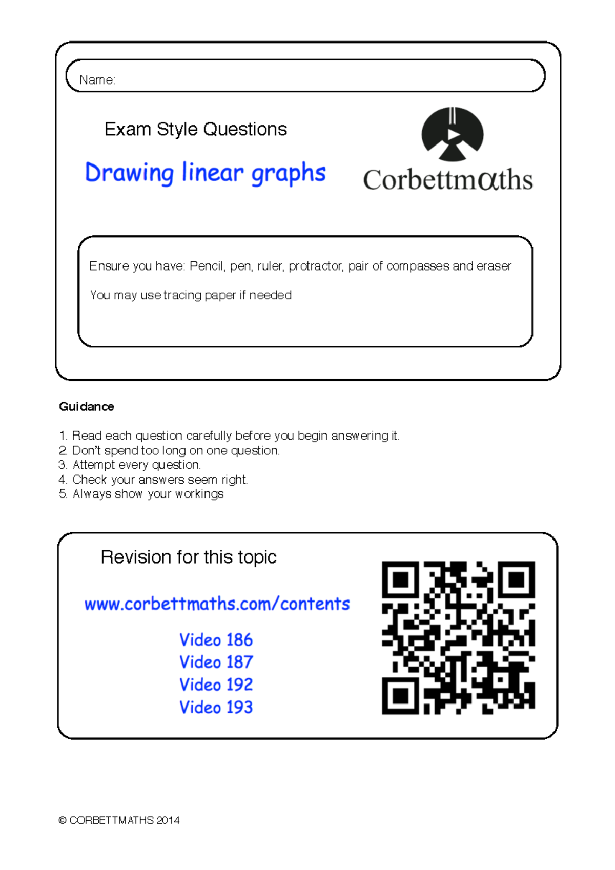 Exam Style Questions: Drawing Linear Graphs (MATH101) - Studocu