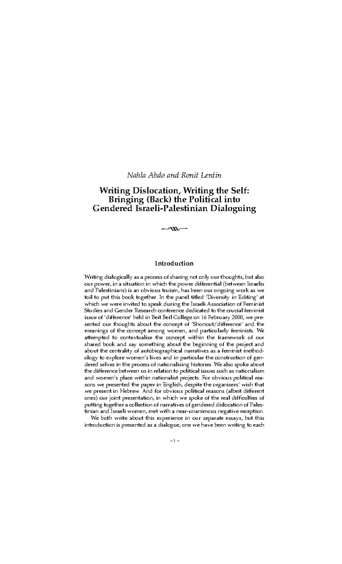 10 - Lecture Notes on Writing Dislocation and the Self - Studocu