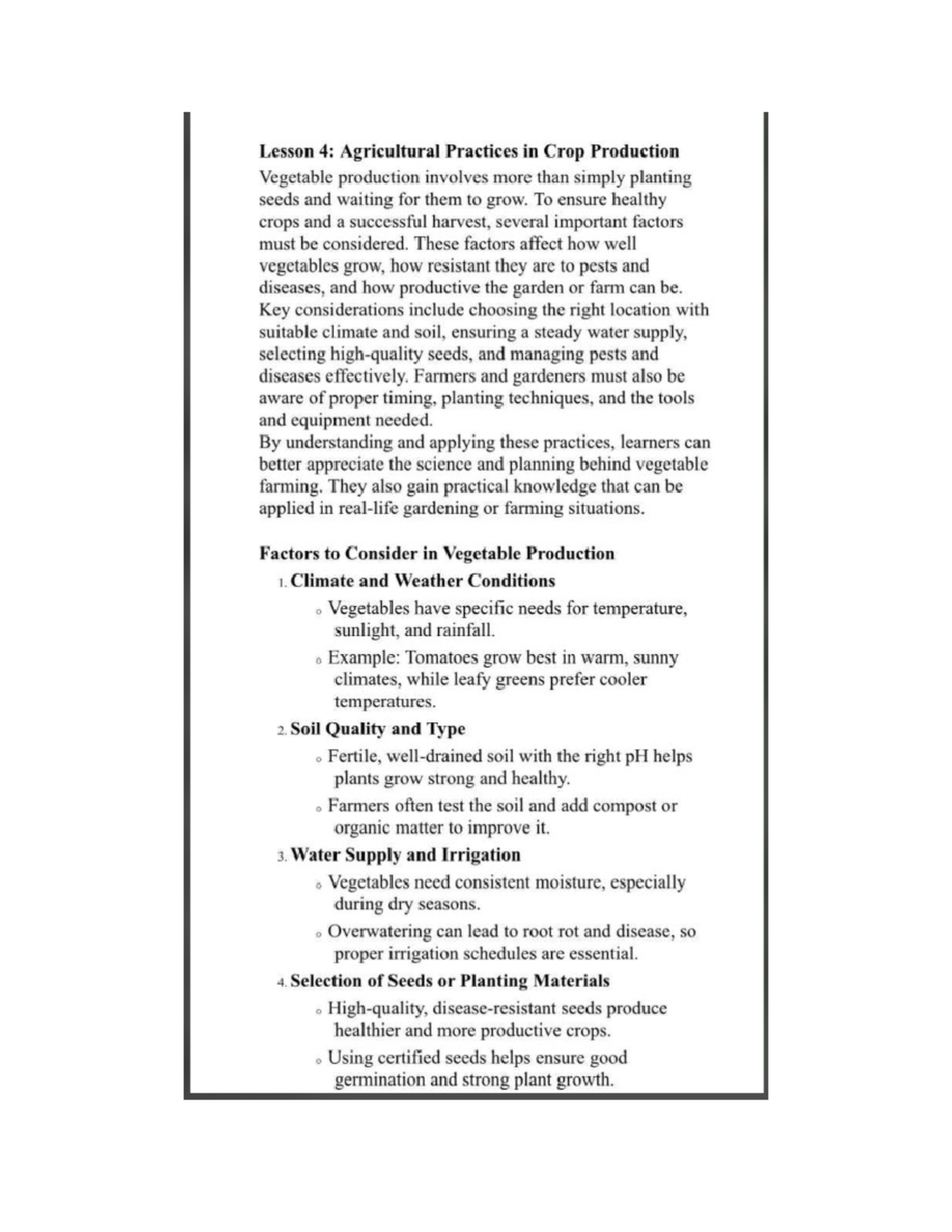 TLE VII 1st Q Lesson 4 & 5: Crop Production & Care Practices - Studocu