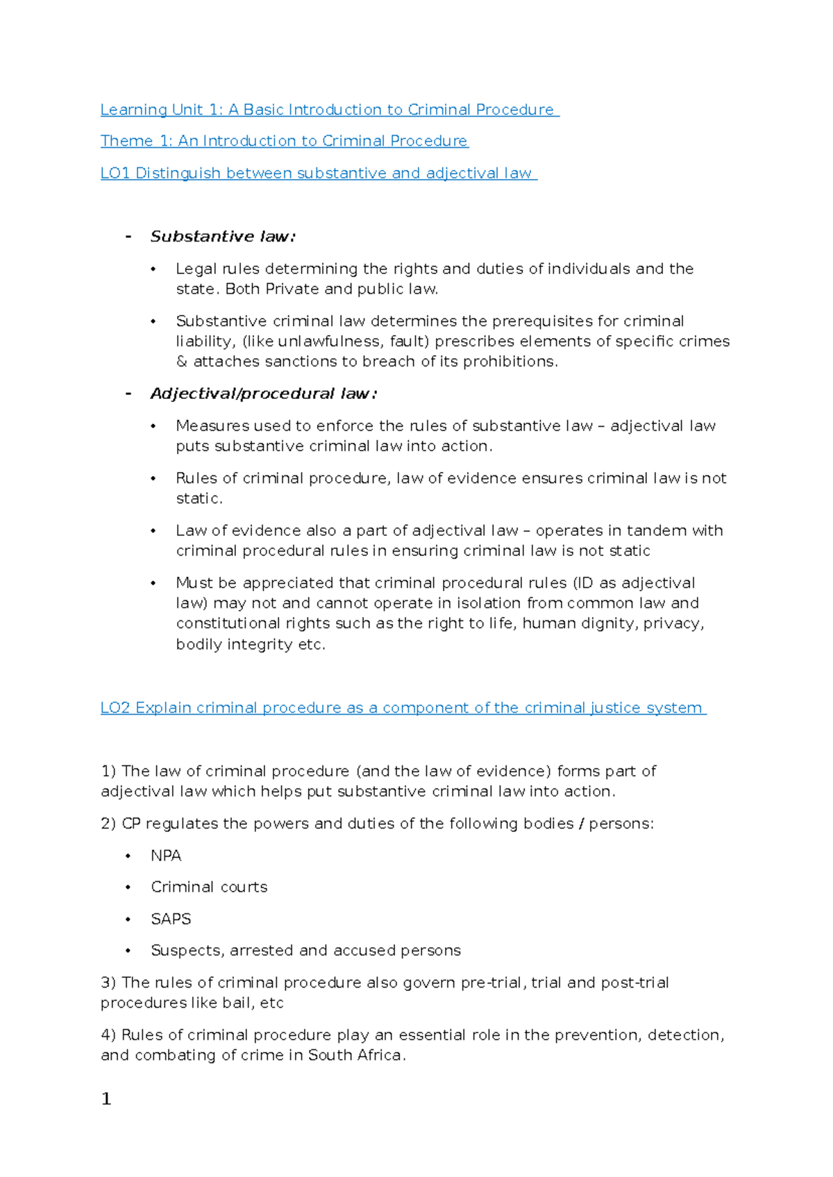 CRUN 101: Intro to Criminal Procedure - Test 1 Notes - Studocu