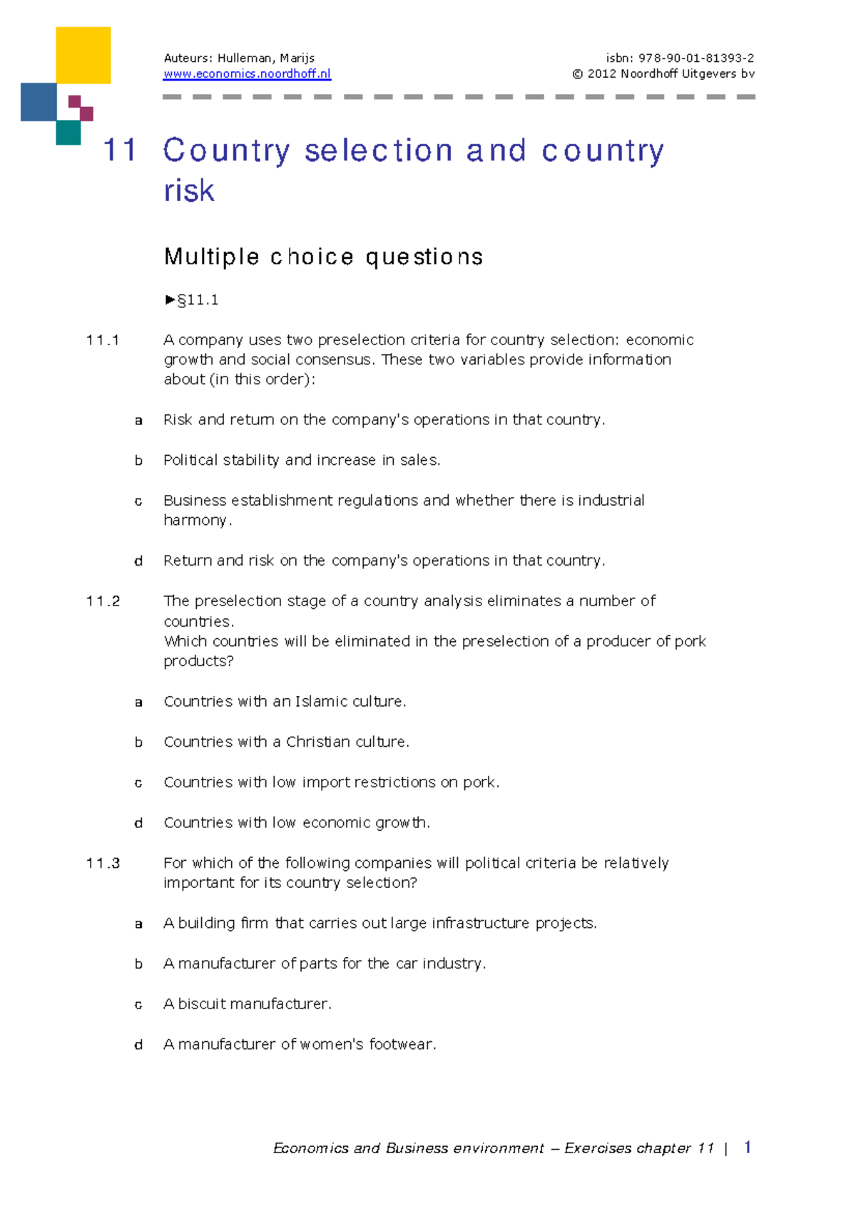 Cross-Cultural Studies MCQs for Chapter 11: Country Selection & Risk ...