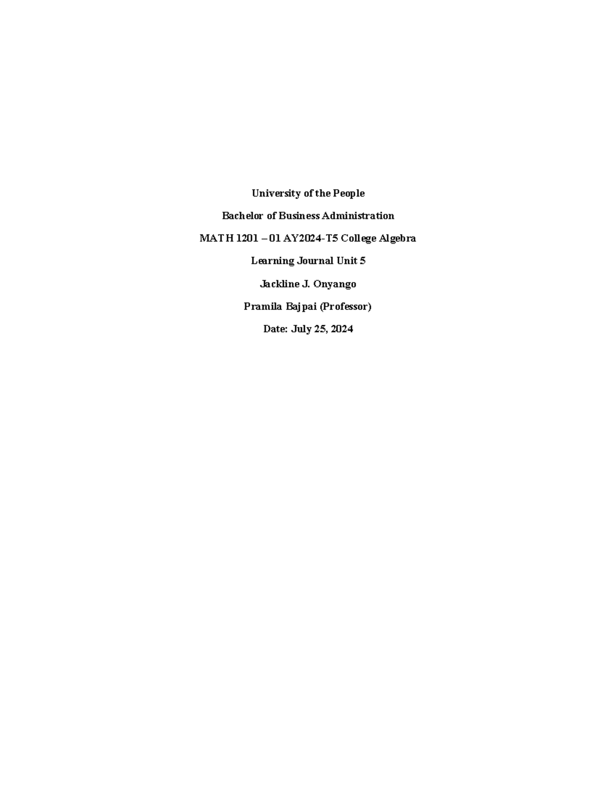 MATH 1201 LJ UNIT 5 - Understanding Exponential & Logarithmic Functions ...