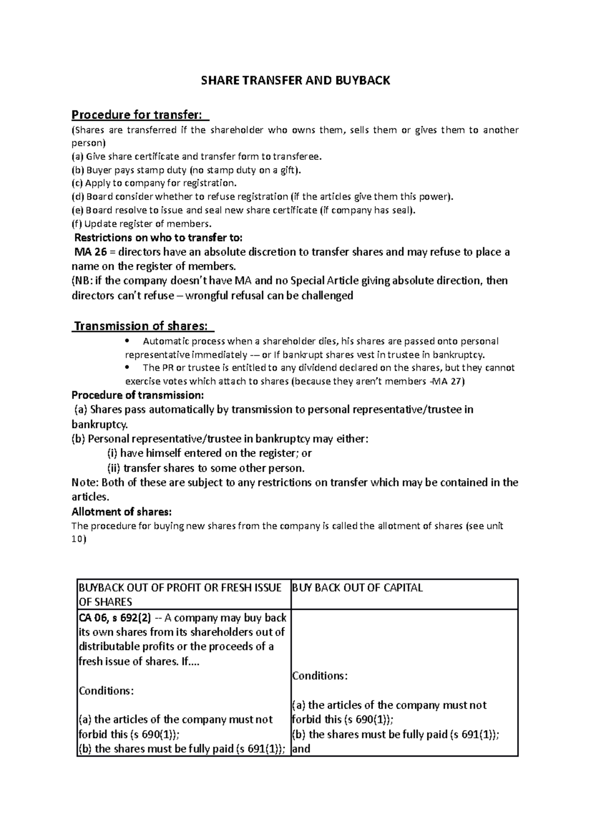 Share Transfer AND Buyback - SHARE TRANSFER AND BUYBACK Procedure for ...