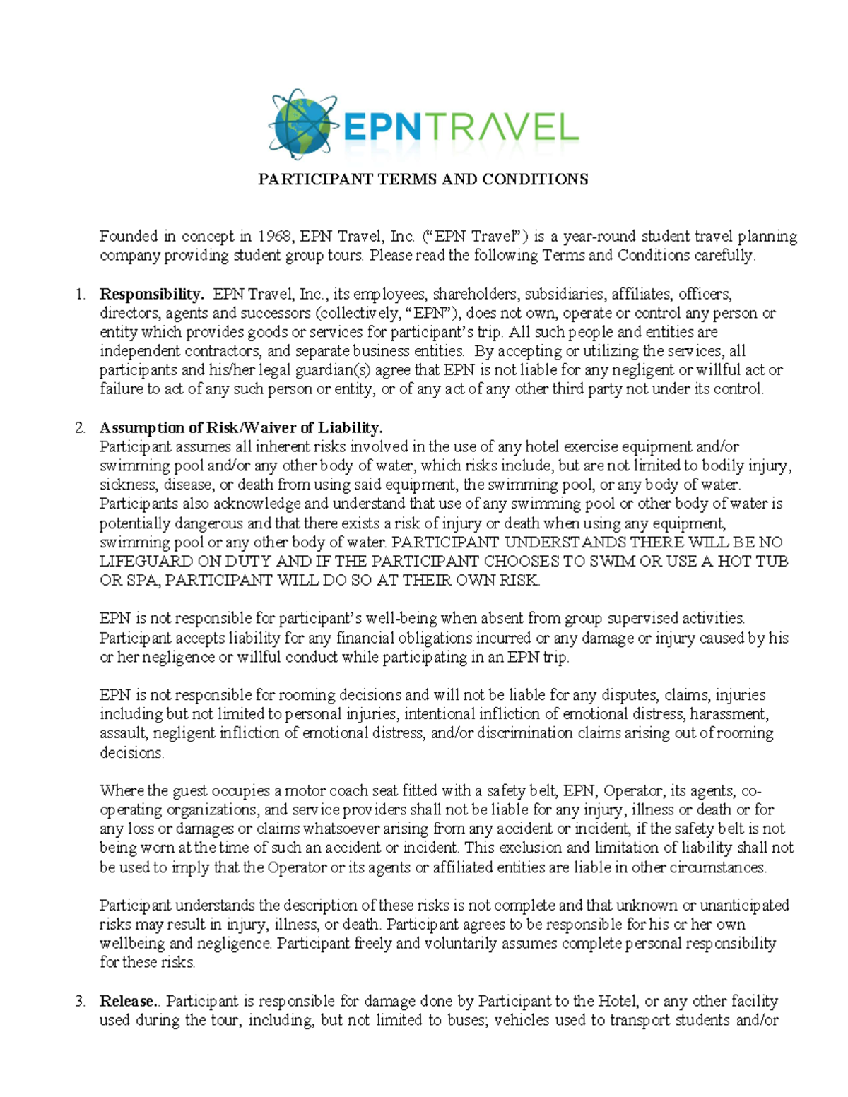 EPN Travel, Inc. Participant Terms & Conditions Overview - Studocu