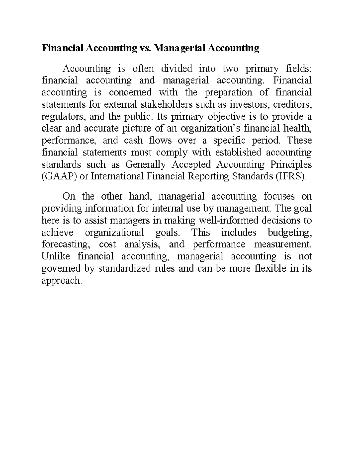 Financial Accounting vs Managerial Accounting - Financial Accounting vs ...