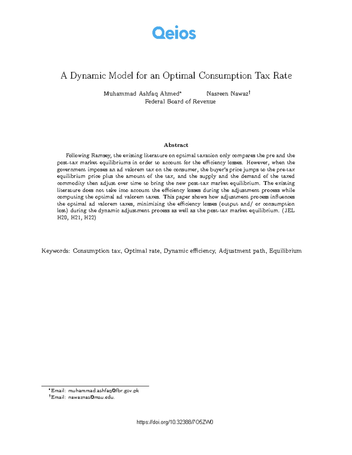 A Dynamic Model of Optimal Consumption Tax Rate Analysis (ECO 401 ...