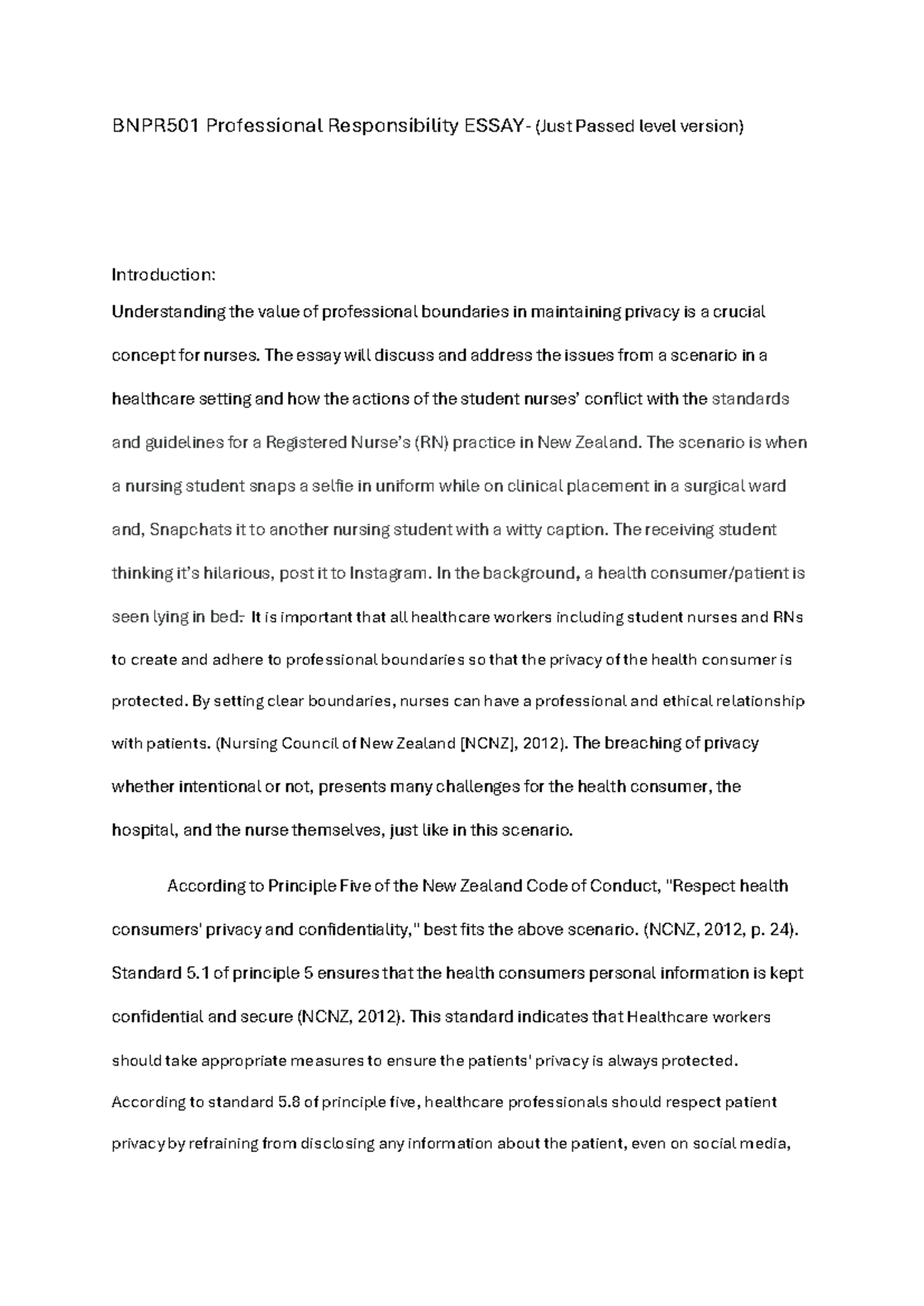 BNPR501 Professional Responsibility Essay: Implications of Privacy ...