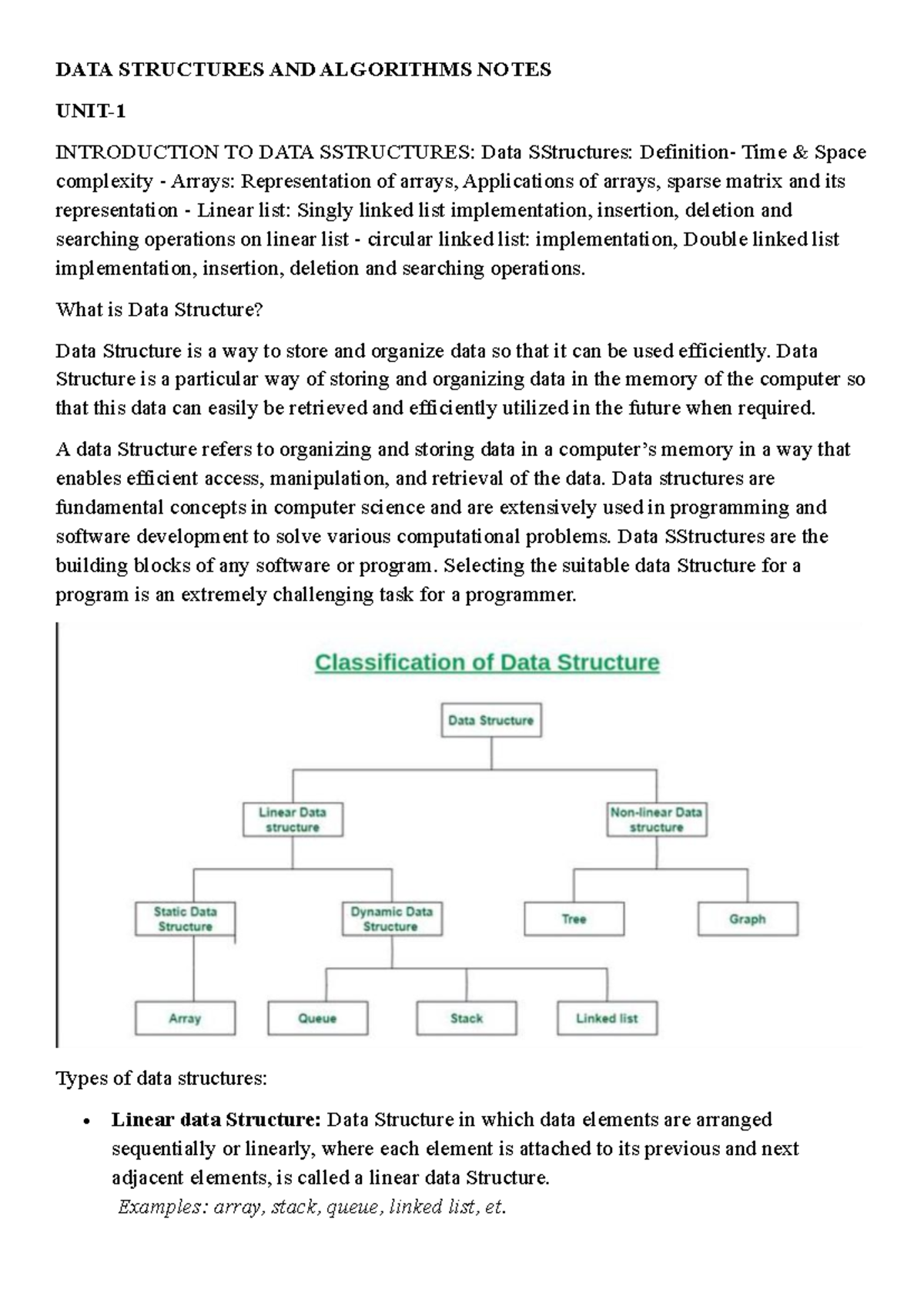 DATA STRUCTURES AND ALGORITHMS NOTES: A Comprehensive Guide - Studocu