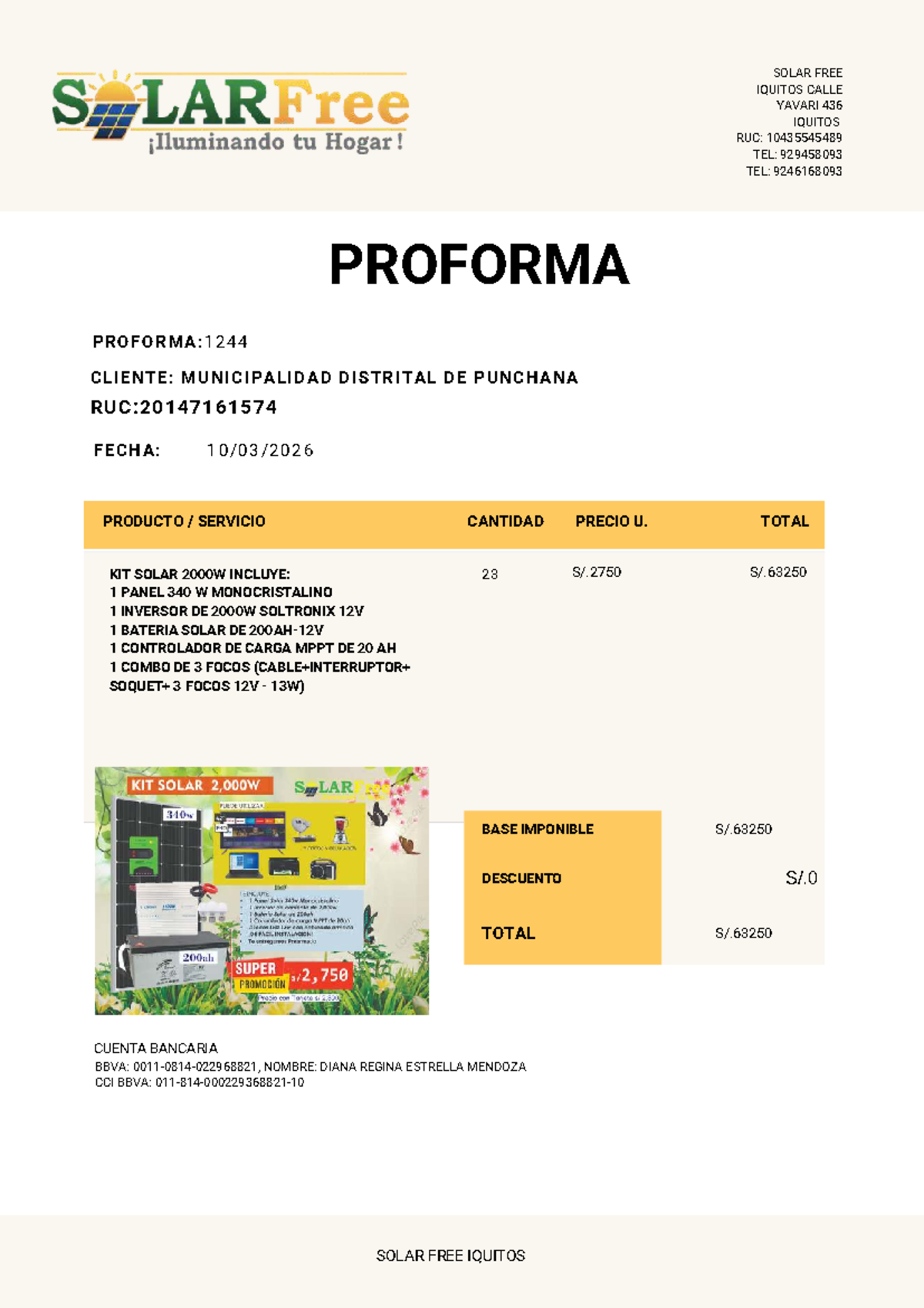 Solar FREE - Proforma (3).pdf - CUENTA BANCARIA 23 DESCUENTO BASE ...